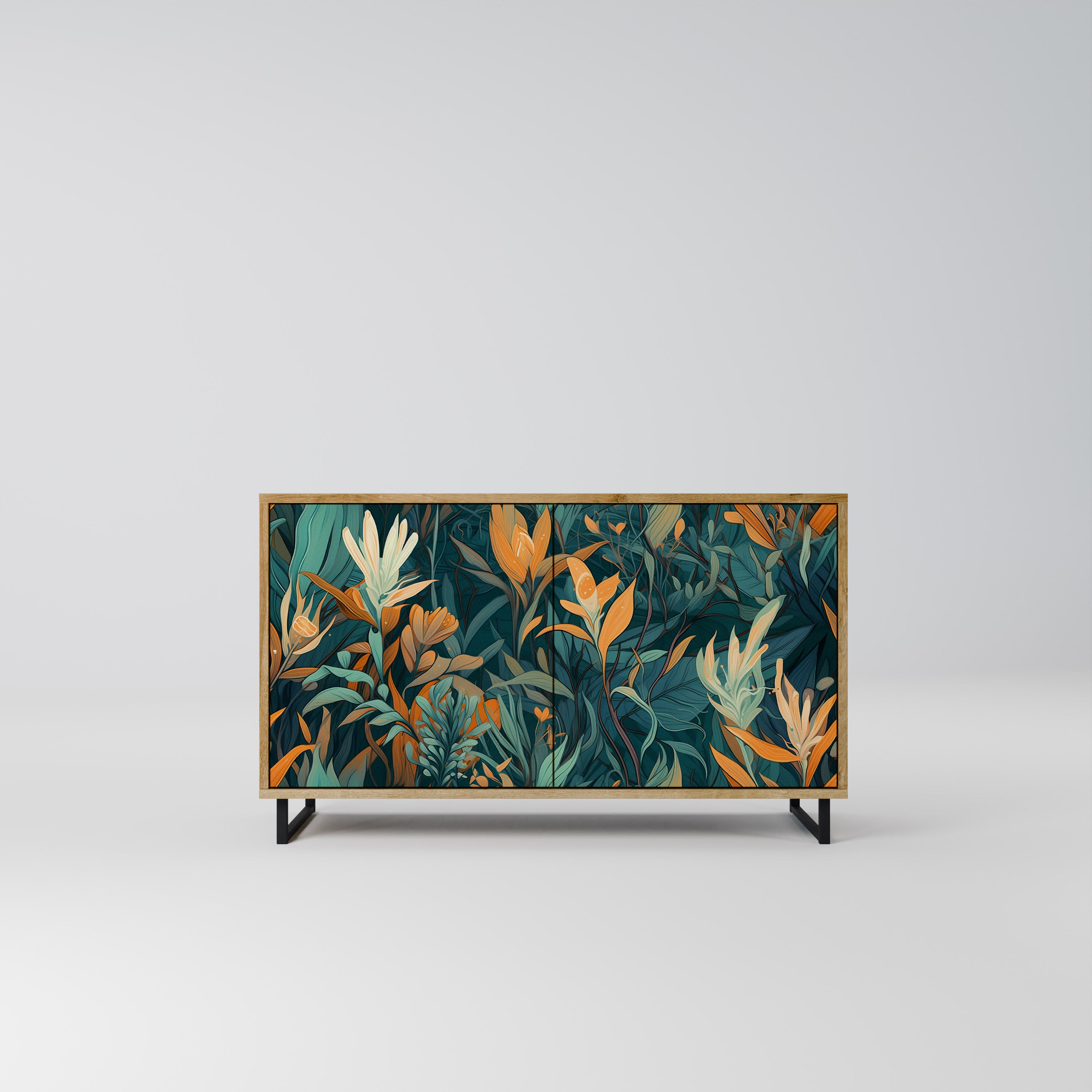 FLORAL SERENITY 2-Door Sideboard in Oak Effect