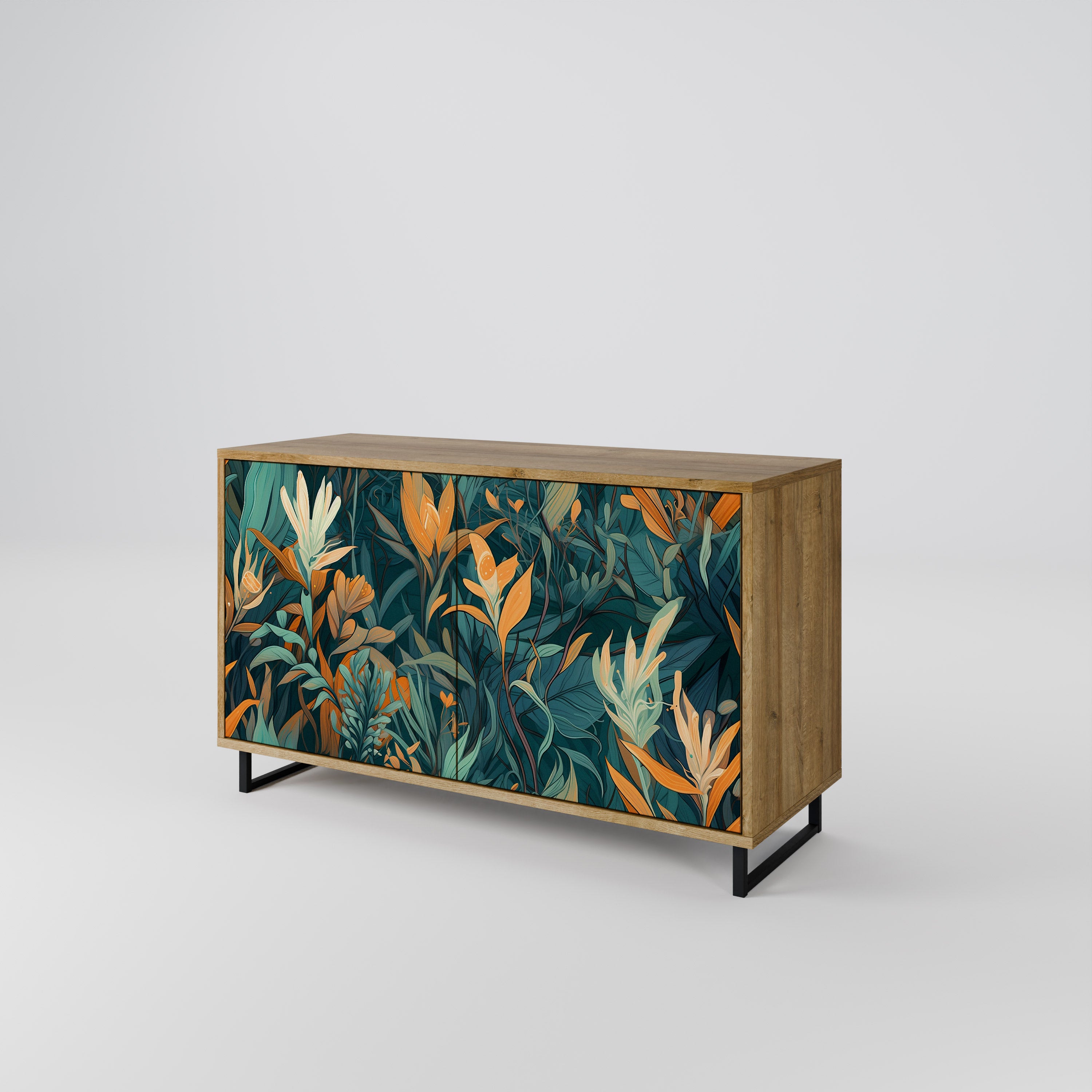 FLORAL SERENITY 2-Door Sideboard in Oak Effect