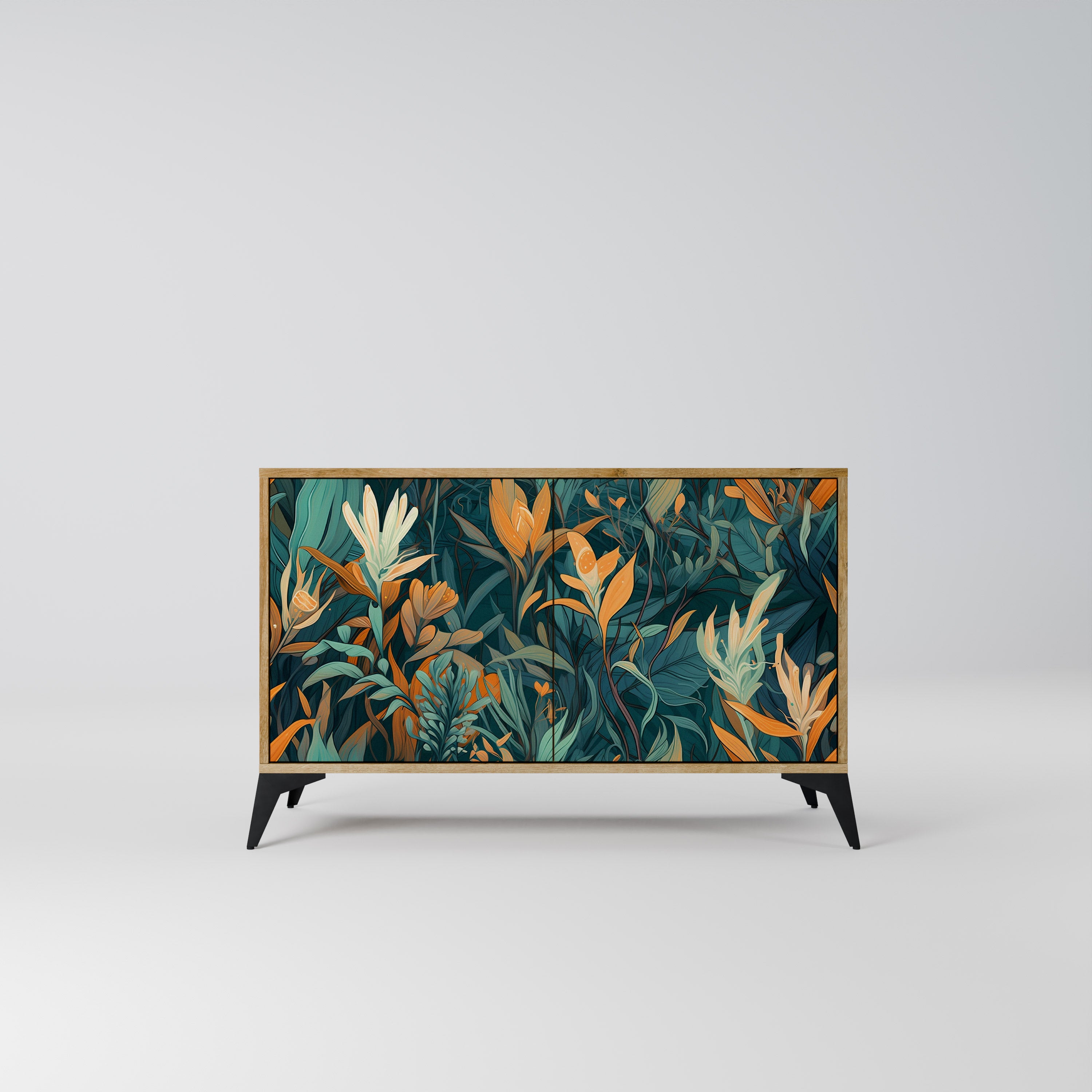 FLORAL SERENITY 2-Door Sideboard in Oak Effect