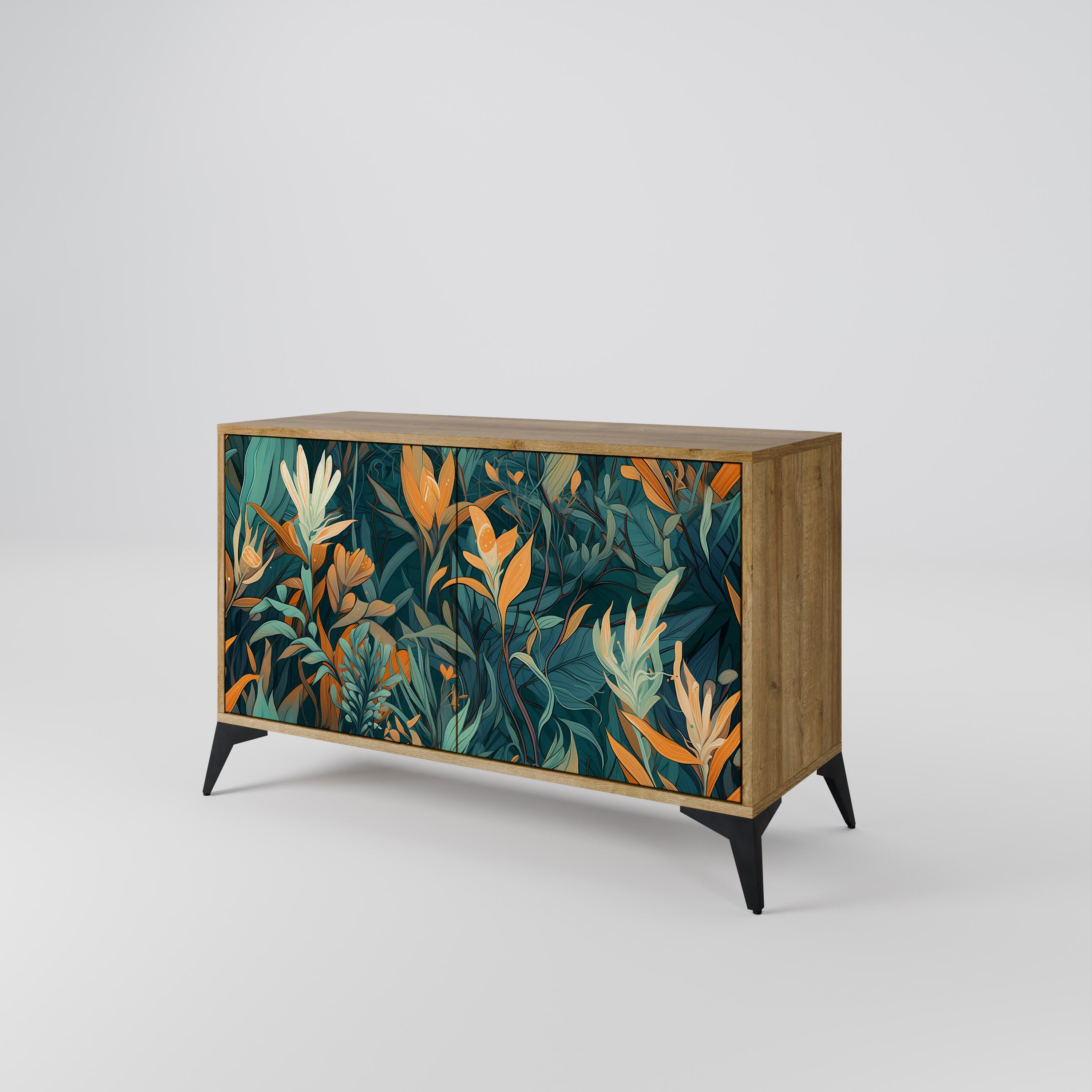 FLORAL SERENITY 2-Door Sideboard in Oak Effect