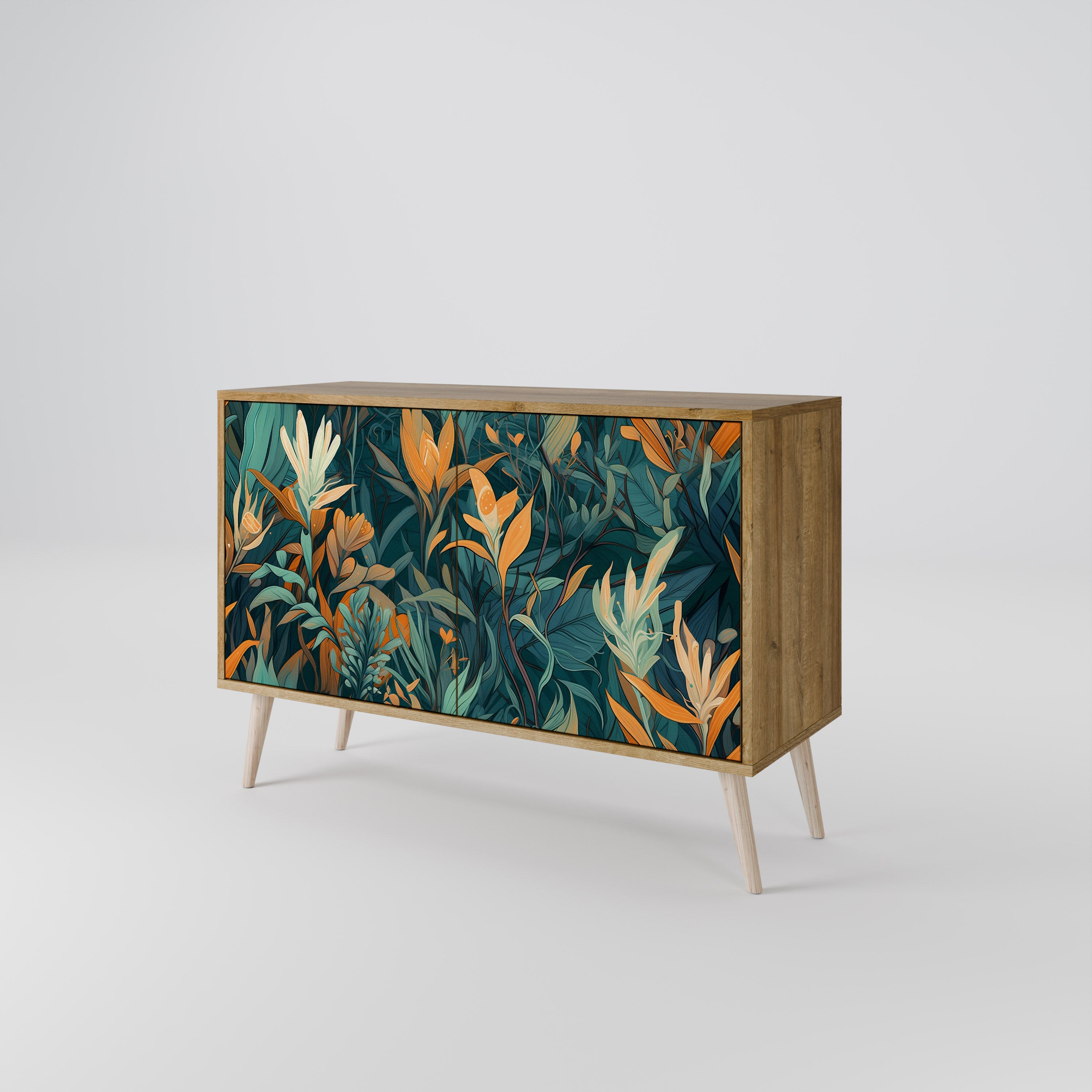 FLORAL SERENITY 2-Door Sideboard in Oak Effect