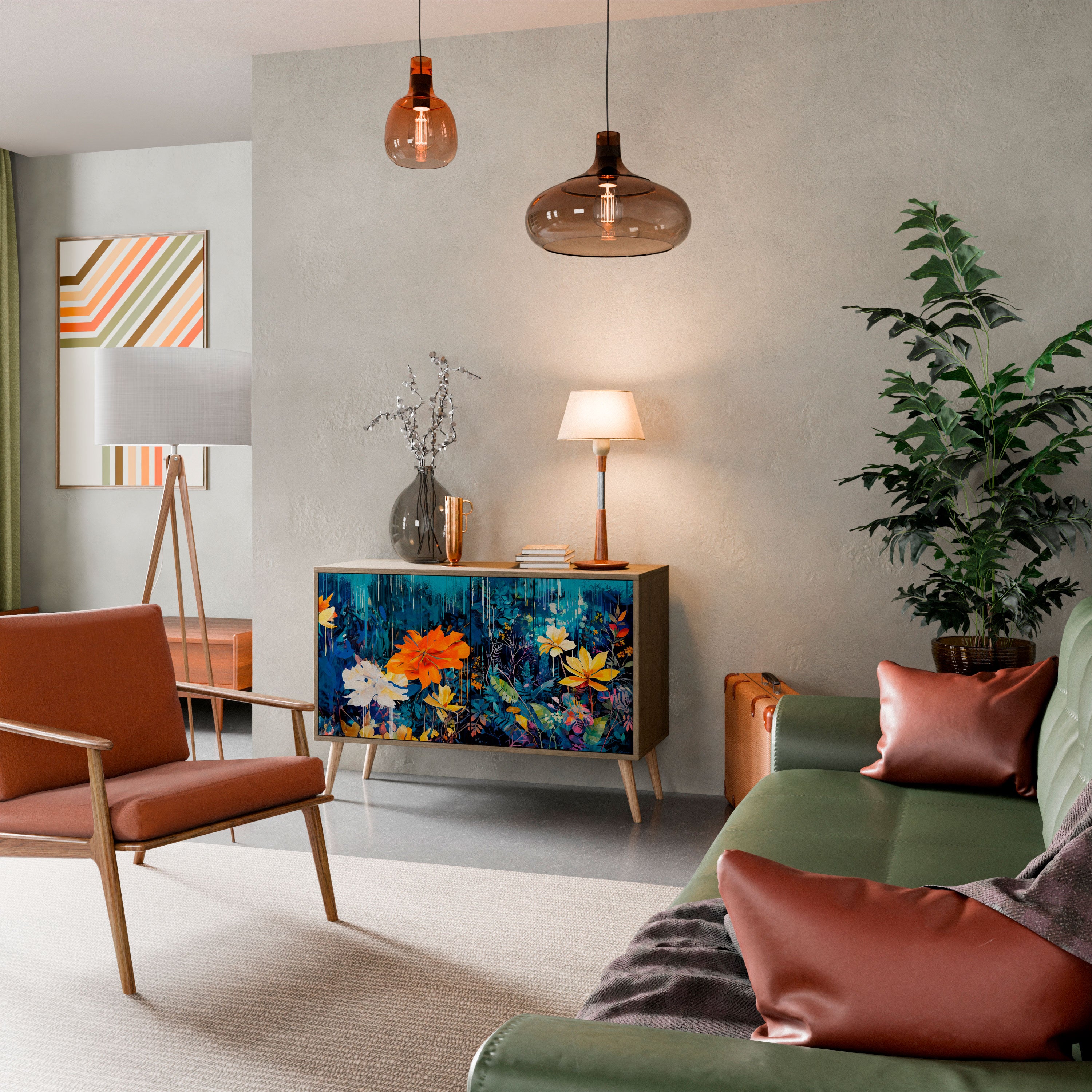 MIDNIGHT BLOSSOM 2-Door Sideboard in Oak Effect