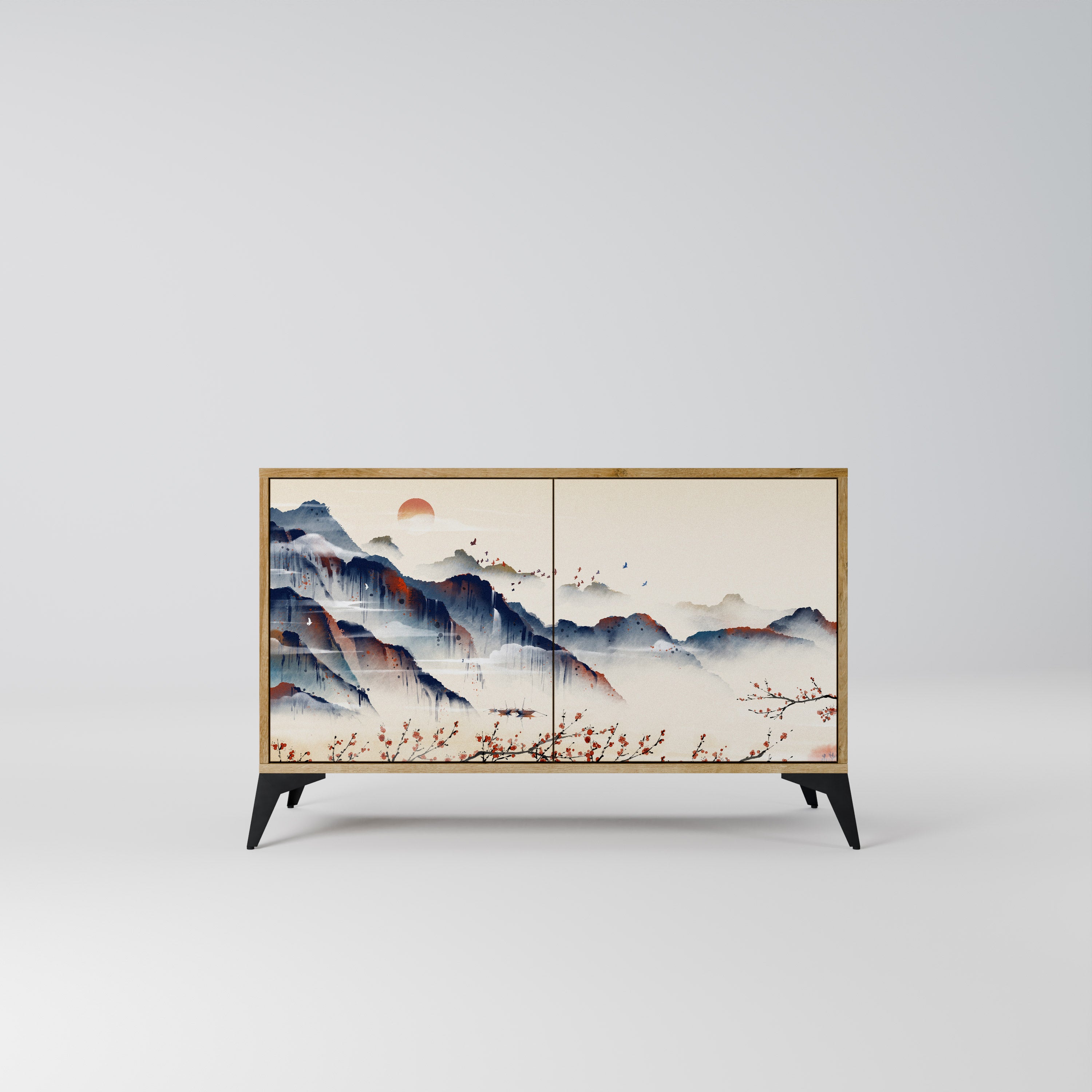 JAPANESE LANDSCAPE 2-Door Sideboard in Oak Effect