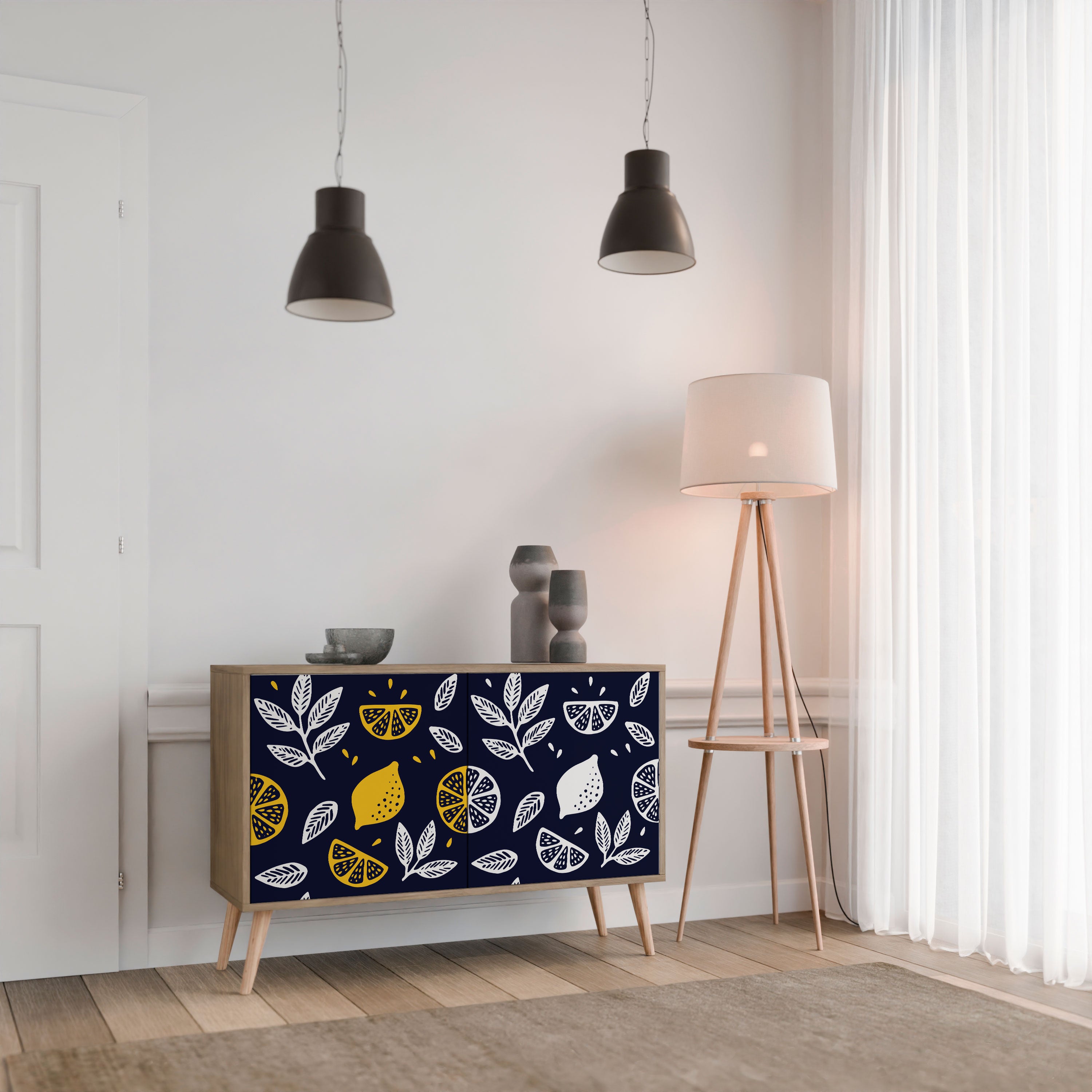 CITRUS BLACK AND WHITE 2-Door Sideboard in Oak Effect