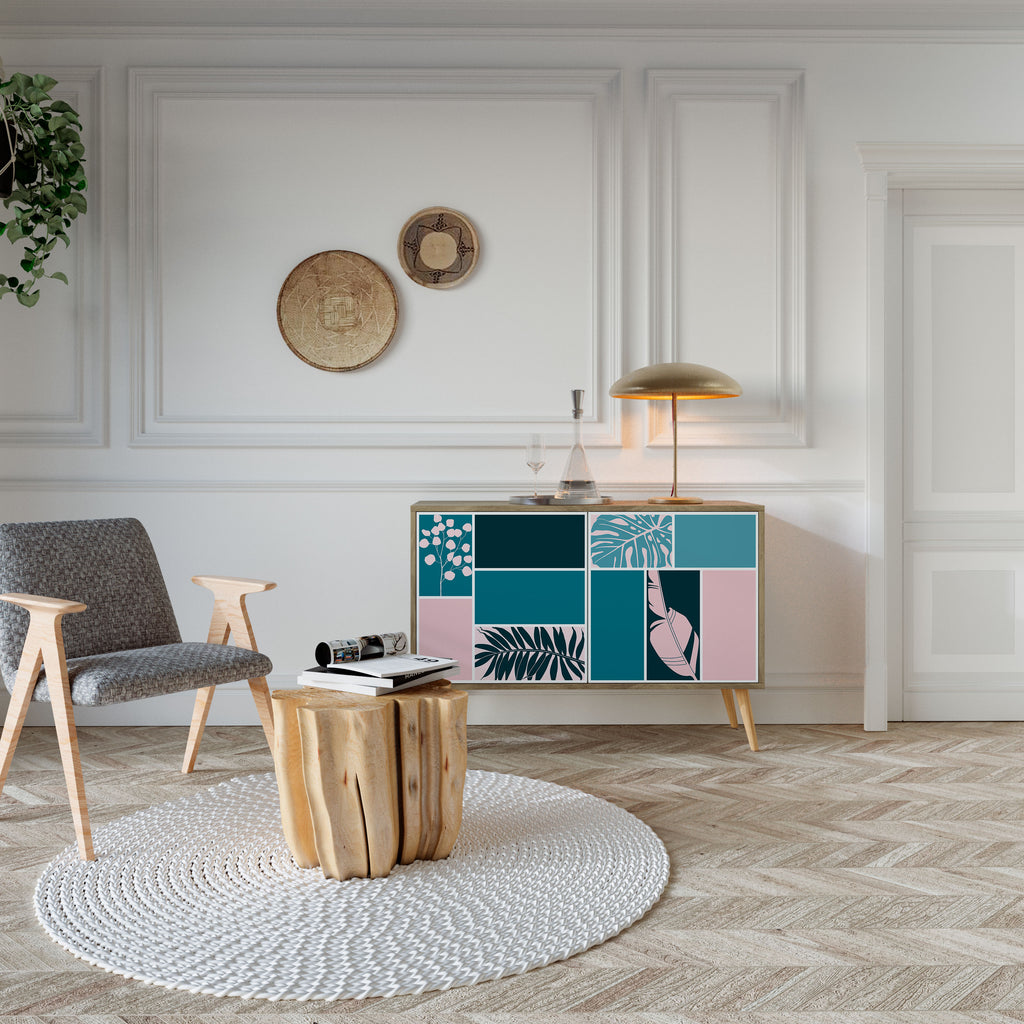 COMBINACIÓN DE FORMAS Aparador de 2 puertas efecto roble