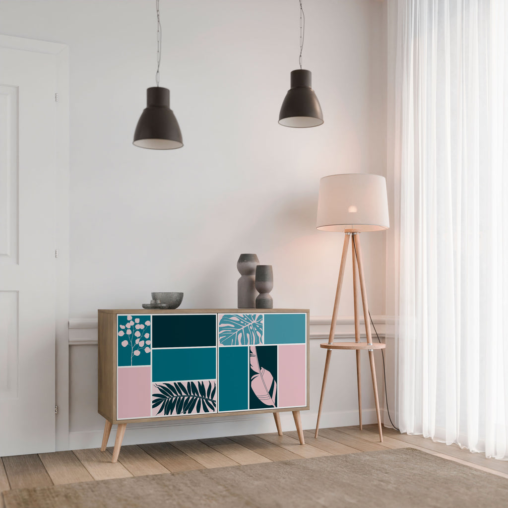 COMBINACIÓN DE FORMAS Aparador de 2 puertas efecto roble