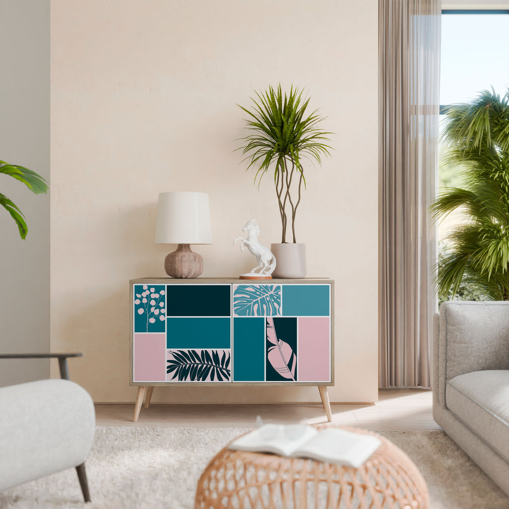 COMBINACIÓN DE FORMAS Aparador de 2 puertas efecto roble