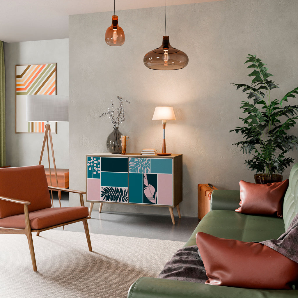 COMBINACIÓN DE FORMAS Aparador de 2 puertas efecto roble