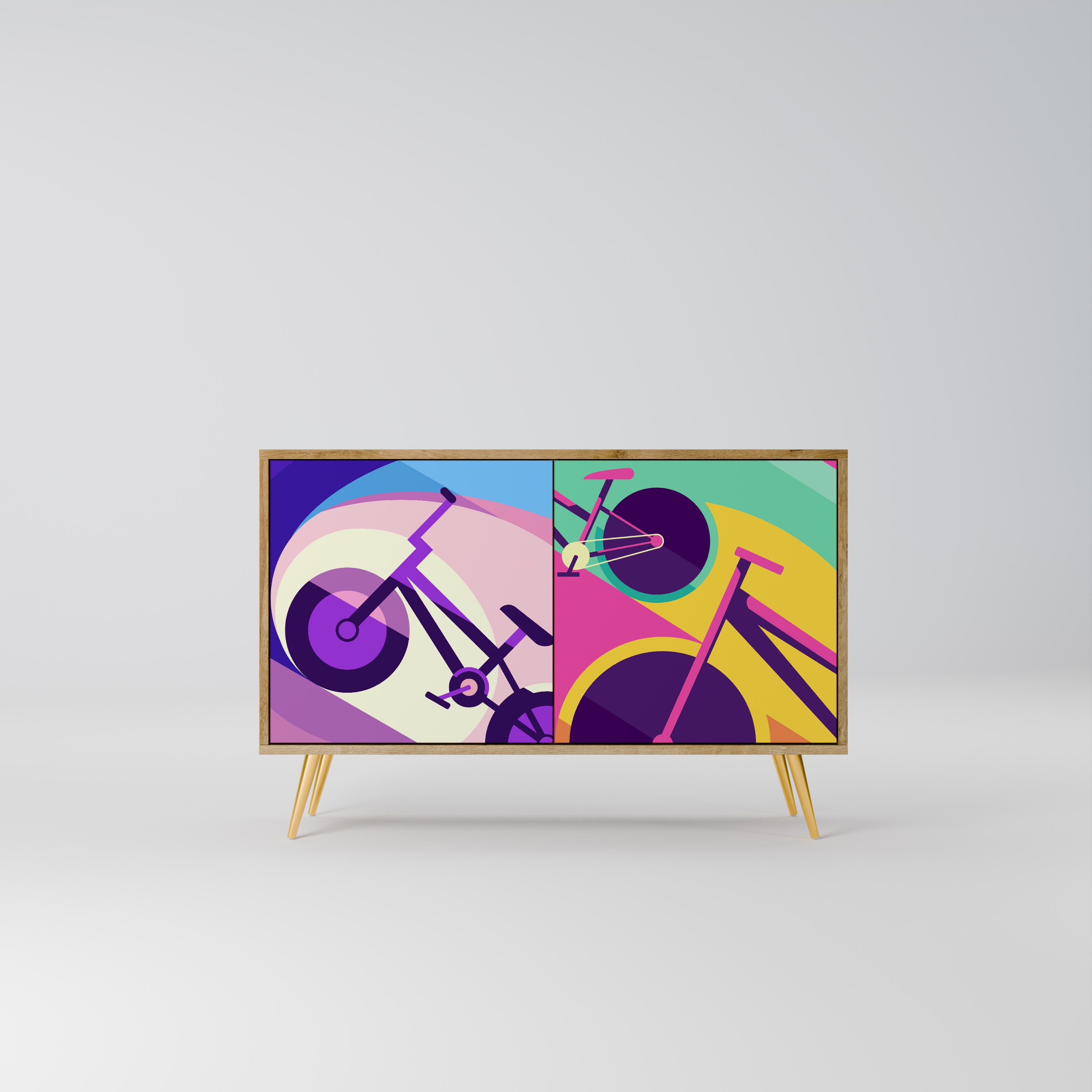 Aparador BIKE DREAMS de 2 puertas con efecto roble