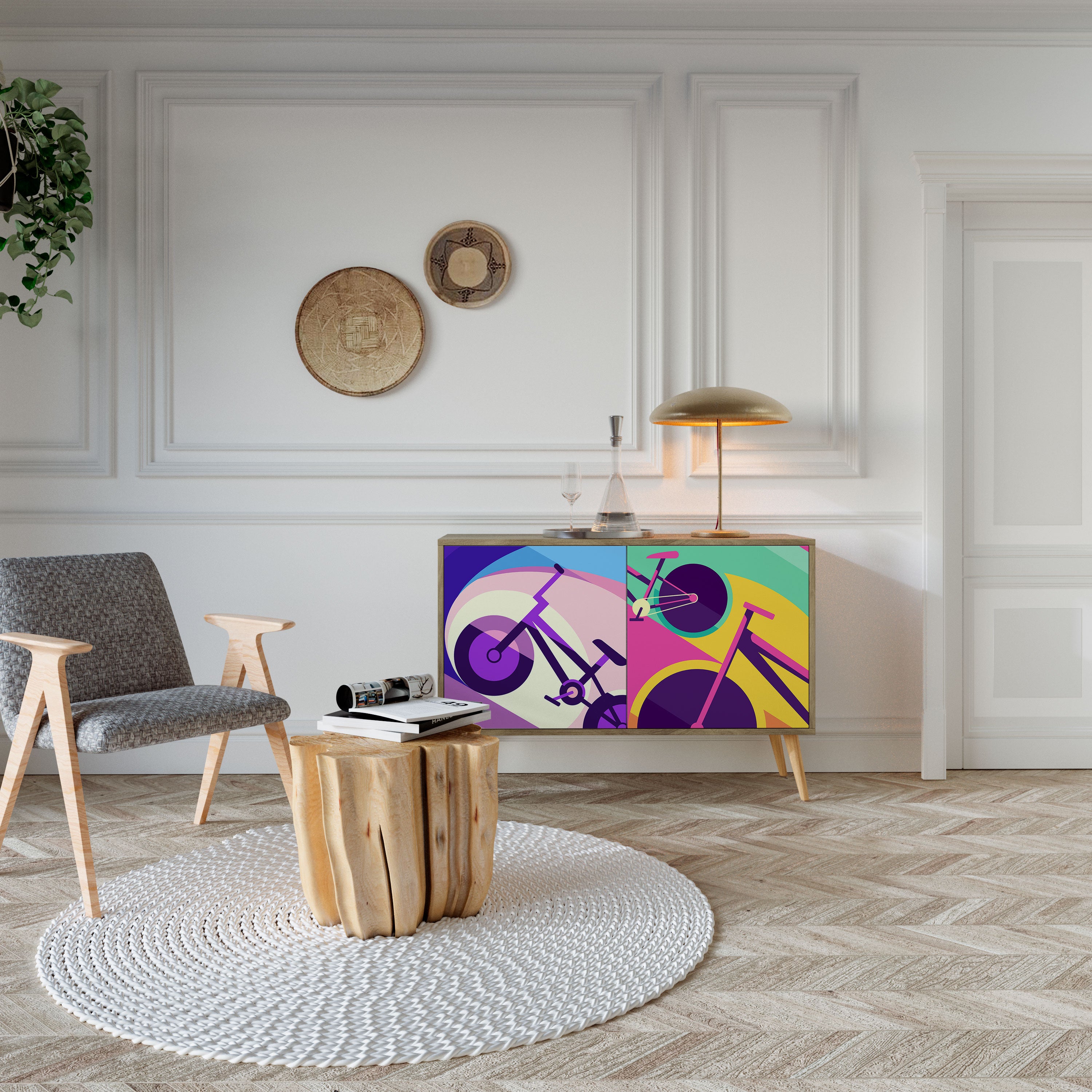 Aparador BIKE DREAMS de 2 puertas con efecto roble