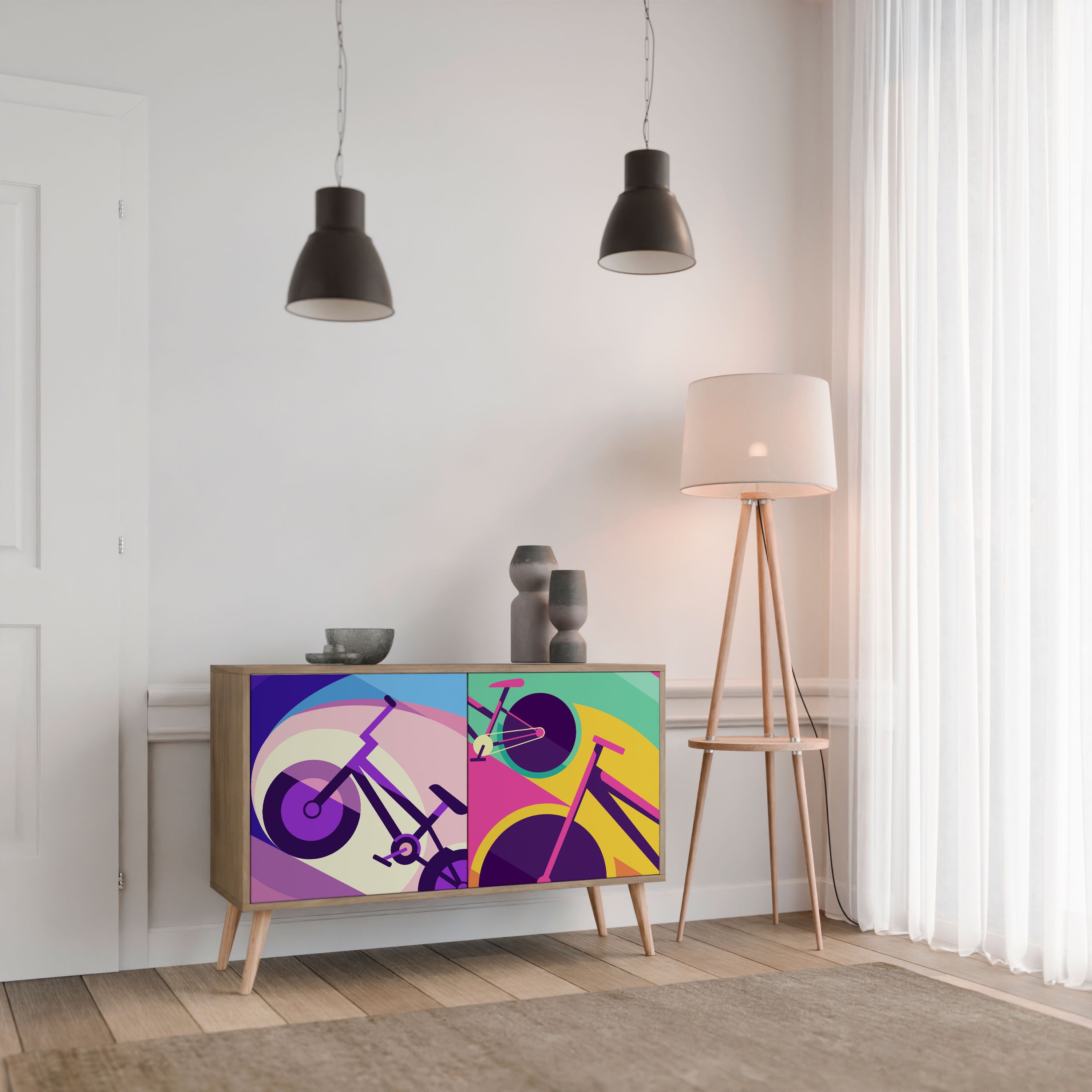 Aparador BIKE DREAMS de 2 puertas con efecto roble