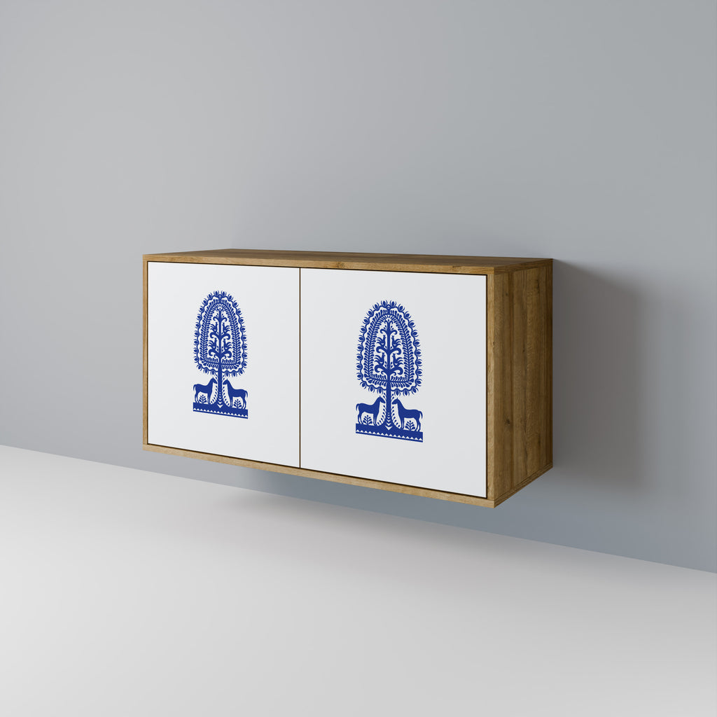 POLISH FOLK ART 2-Door Sideboard in Oak Effect