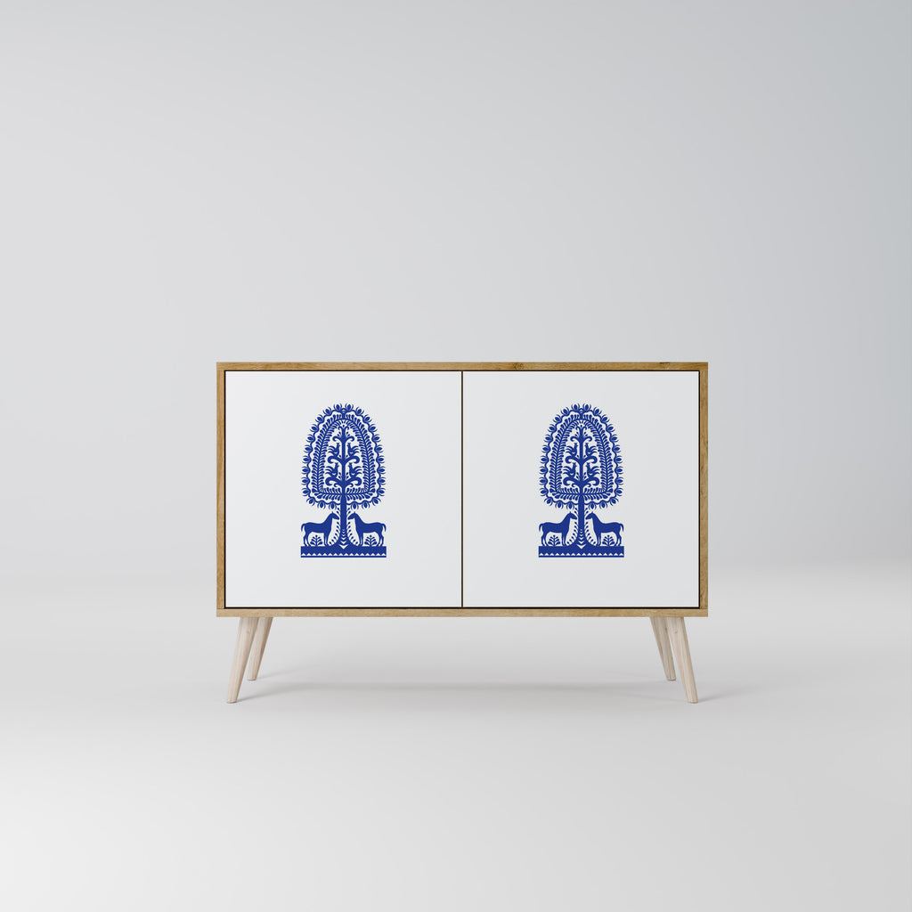 POLISH FOLK ART 2-Door Sideboard in Oak Effect