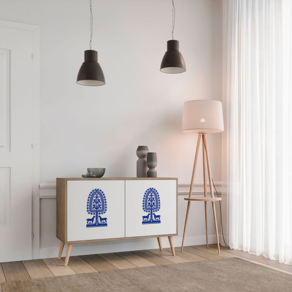 POLISH FOLK ART 2-Door Sideboard in Oak Effect