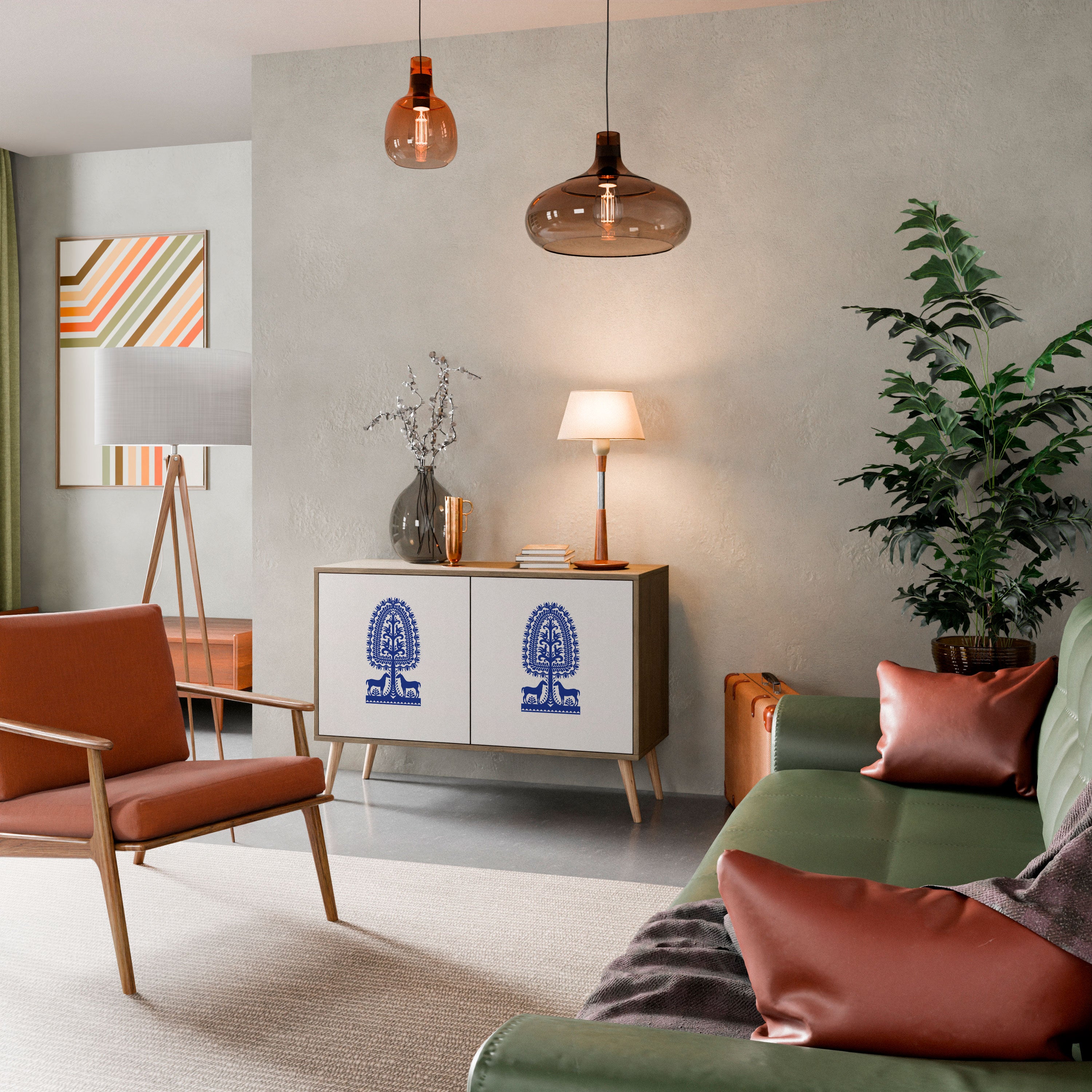 Aparador de dos puertas de arte popular polaco con efecto roble