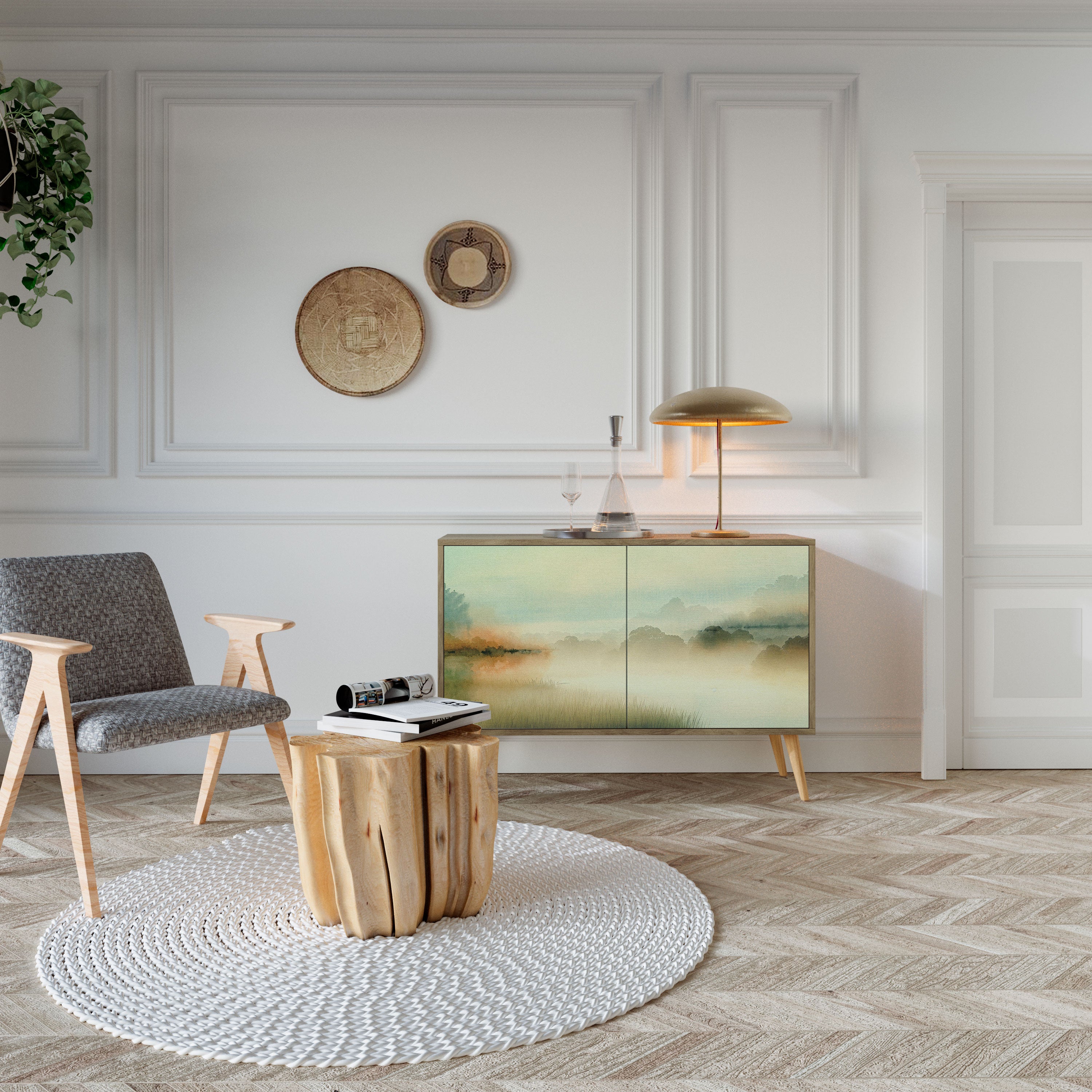 Aparador de 2 puertas MORNING BY THE LAKE con efecto roble