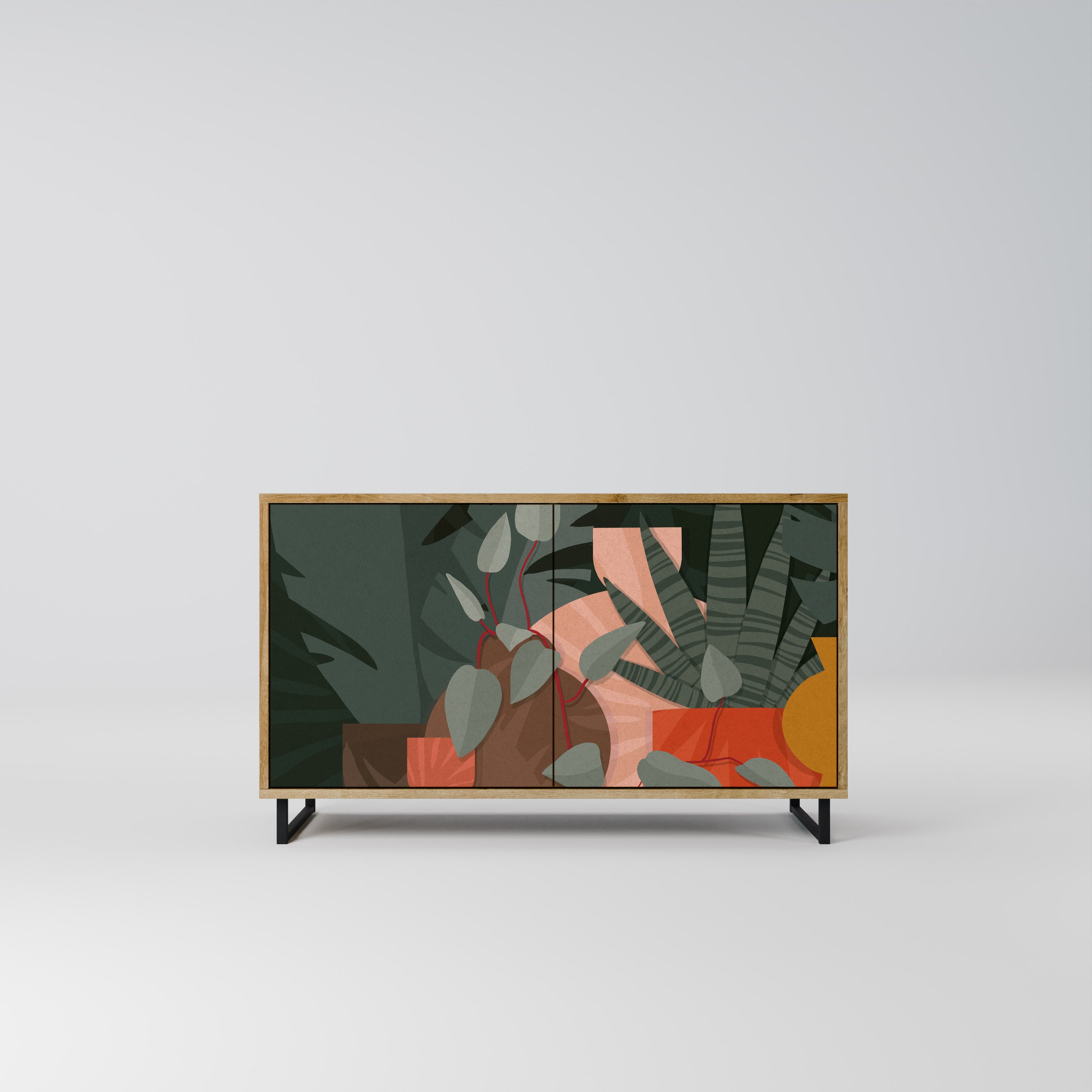 Aparador TROPICAL COMPOSITION de 2 puertas efecto roble