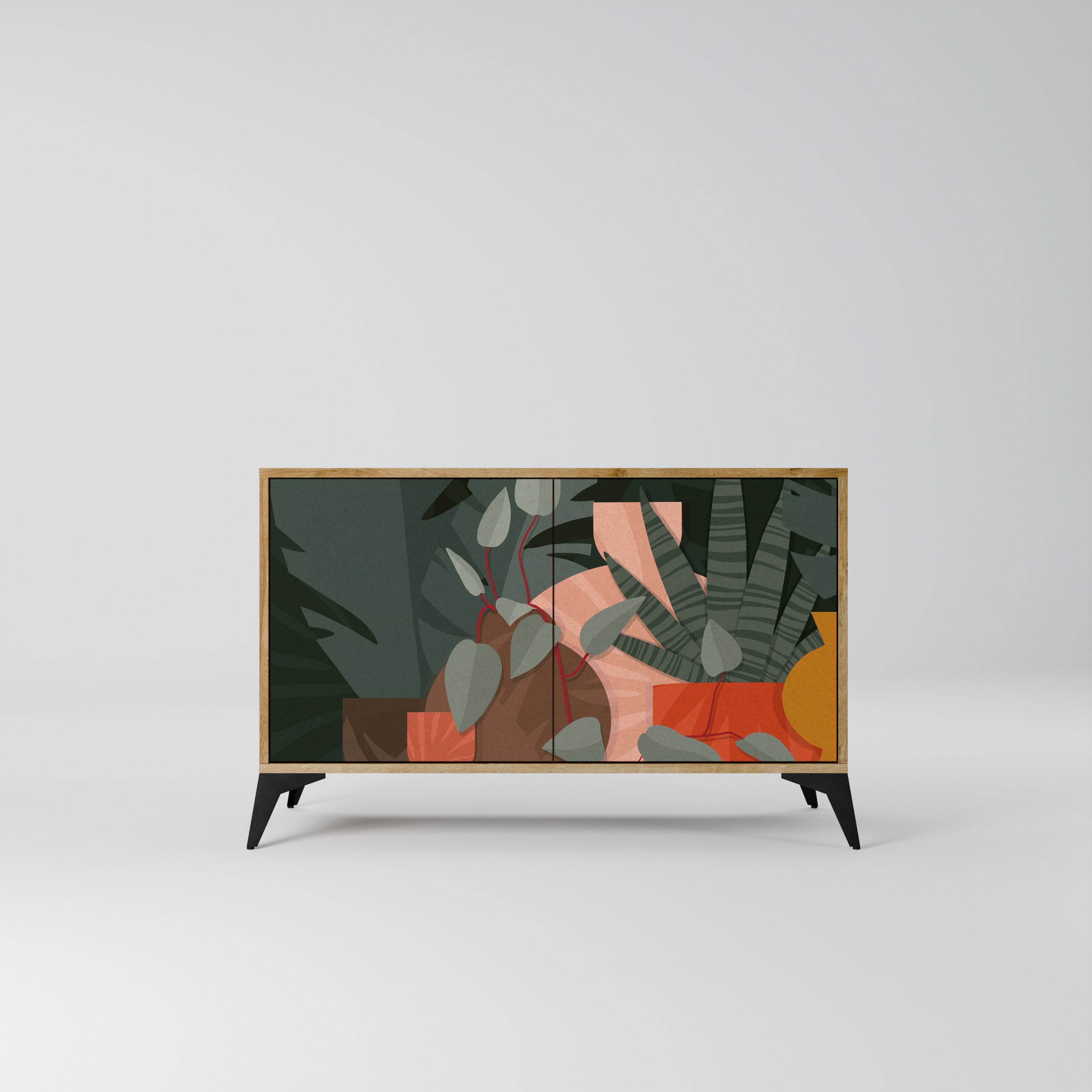 Aparador TROPICAL COMPOSITION de 2 puertas efecto roble