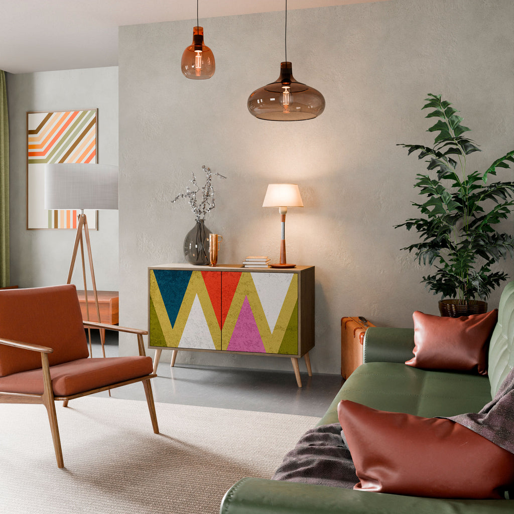 Aparador de 2 puertas TRIÁNGULOS COLORIDOS efecto roble