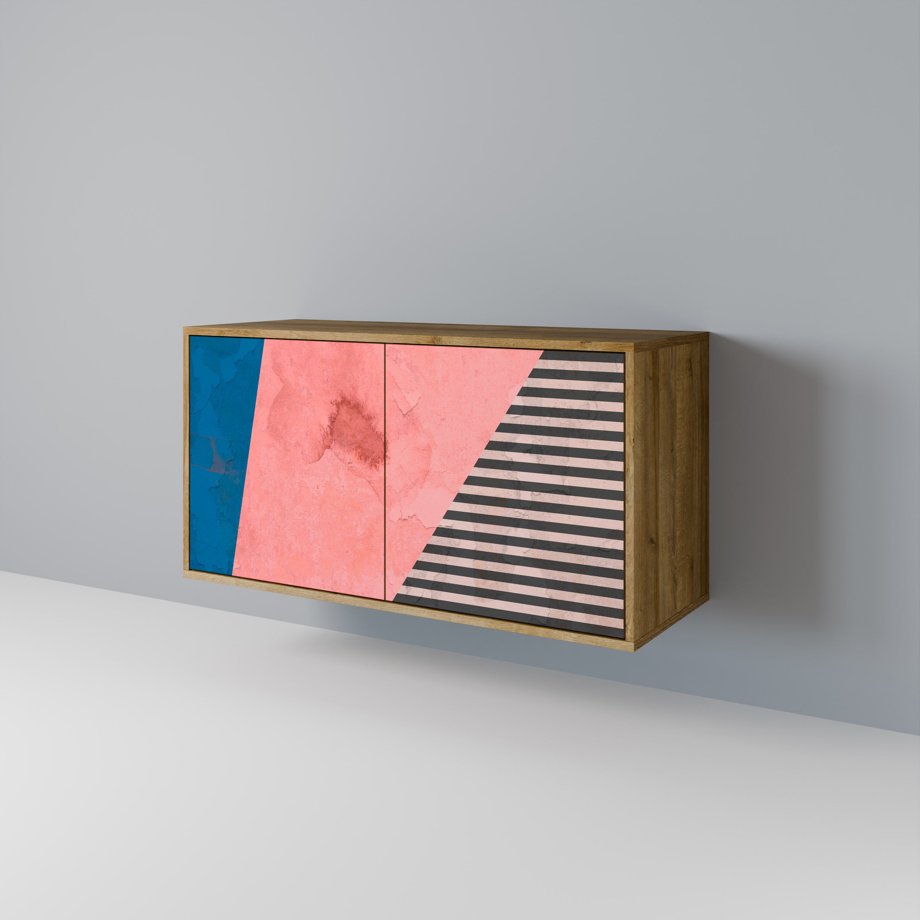 Aparador GLAMOROUS STRIPE de 2 puertas con efecto roble