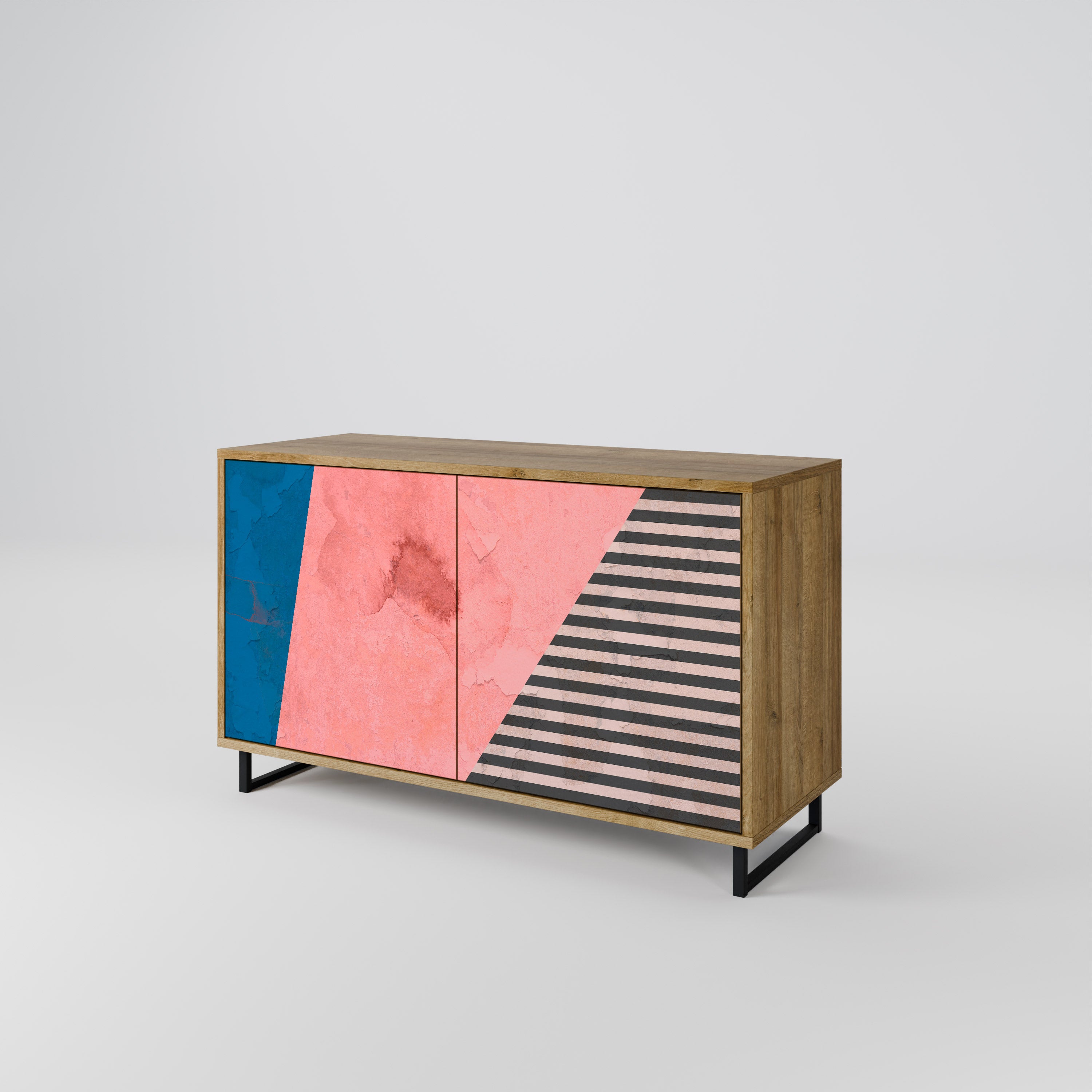 Aparador GLAMOROUS STRIPE de 2 puertas con efecto roble