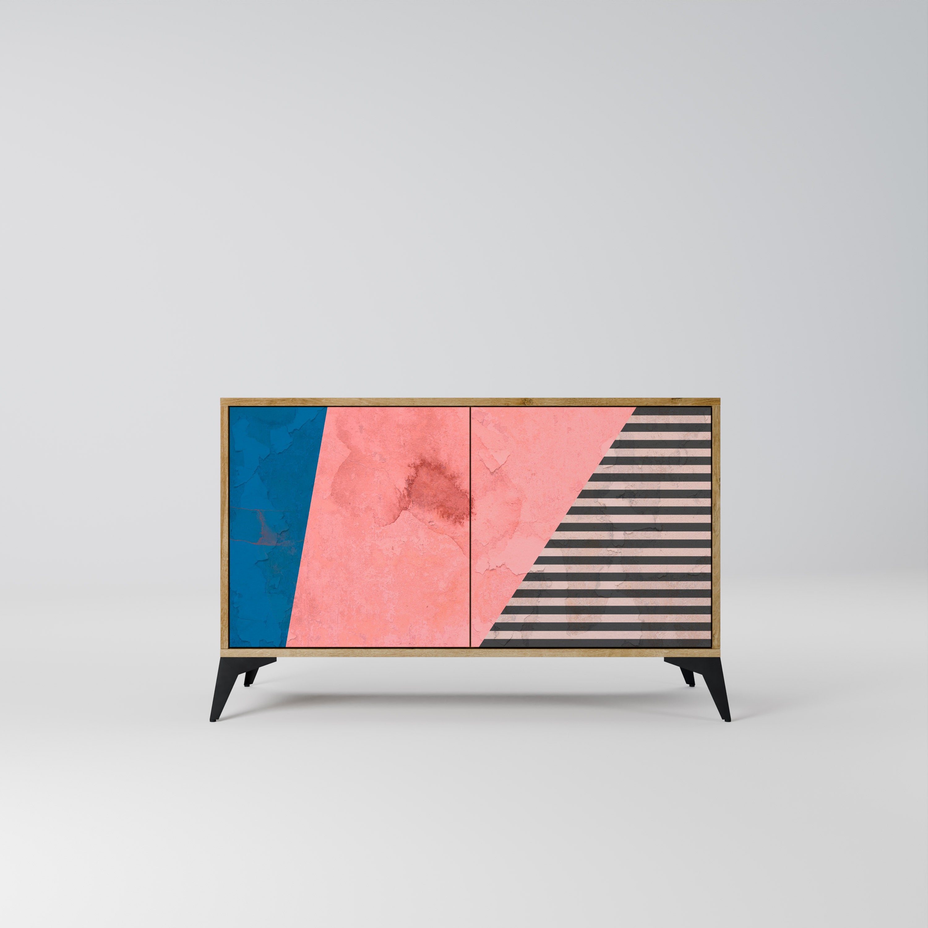 Aparador GLAMOROUS STRIPE de 2 puertas con efecto roble