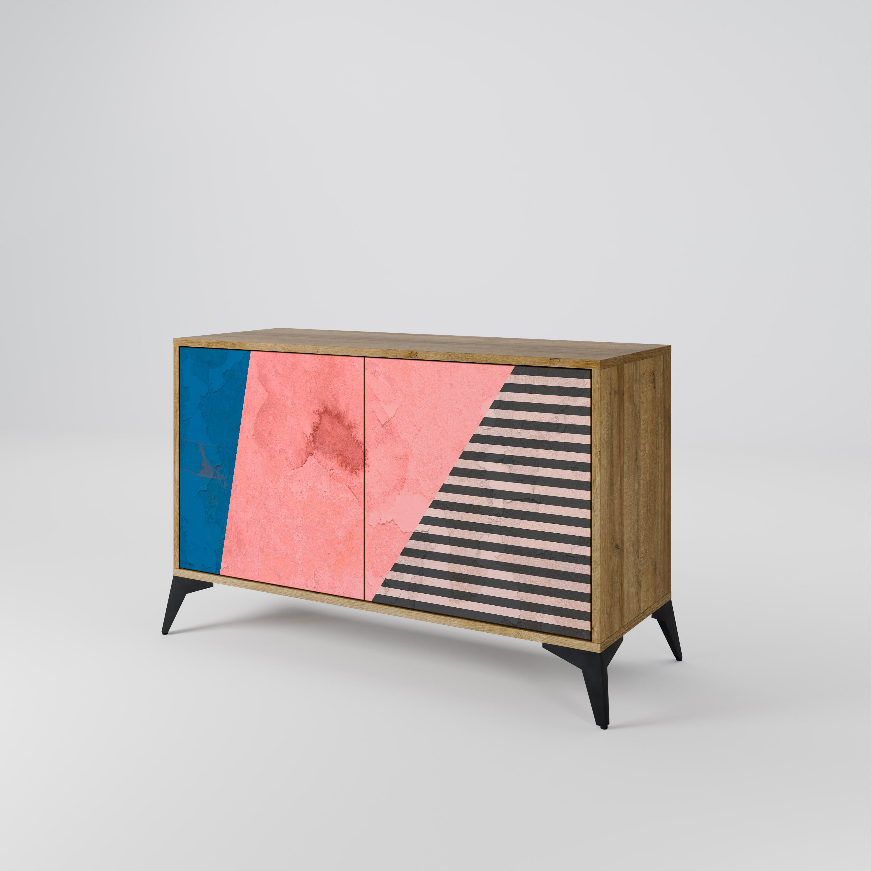 Aparador GLAMOROUS STRIPE de 2 puertas con efecto roble