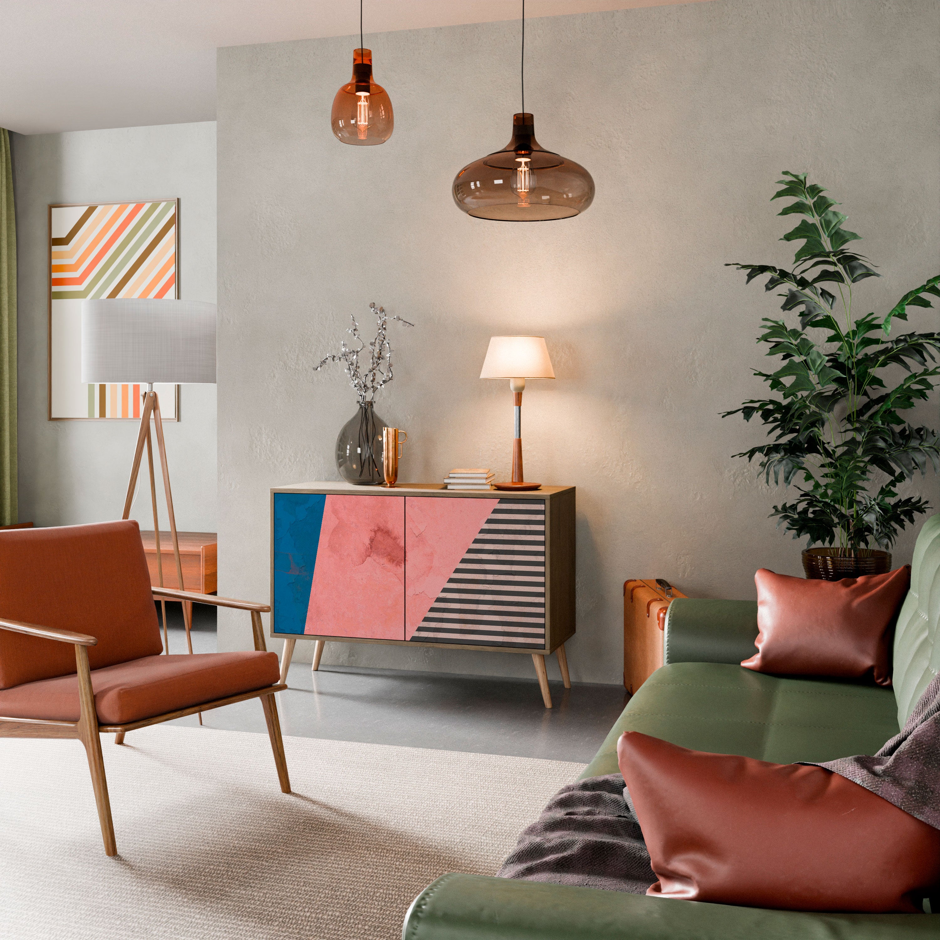 Aparador GLAMOROUS STRIPE de 2 puertas con efecto roble