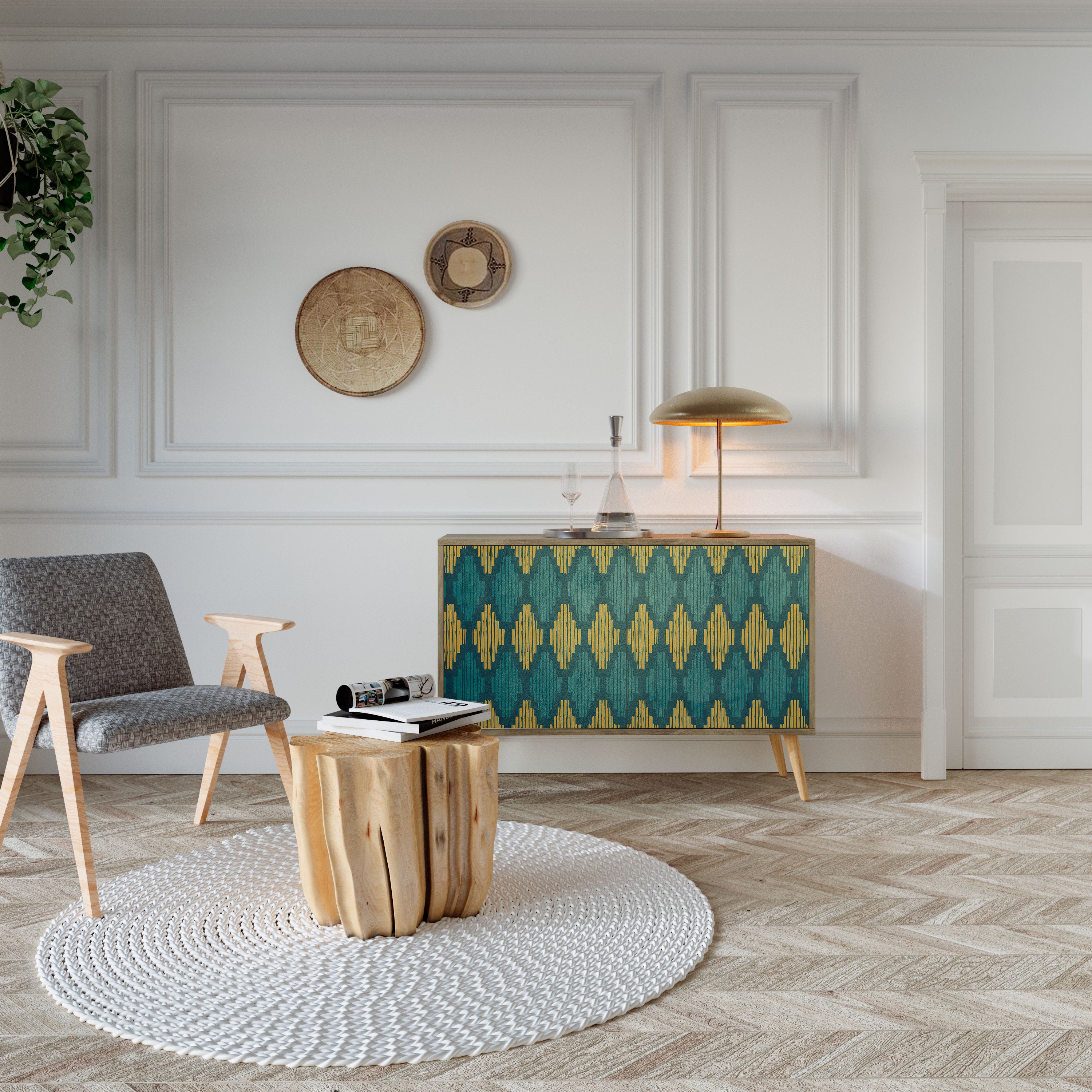 Aparador de 2 puertas POLYGONS efecto roble