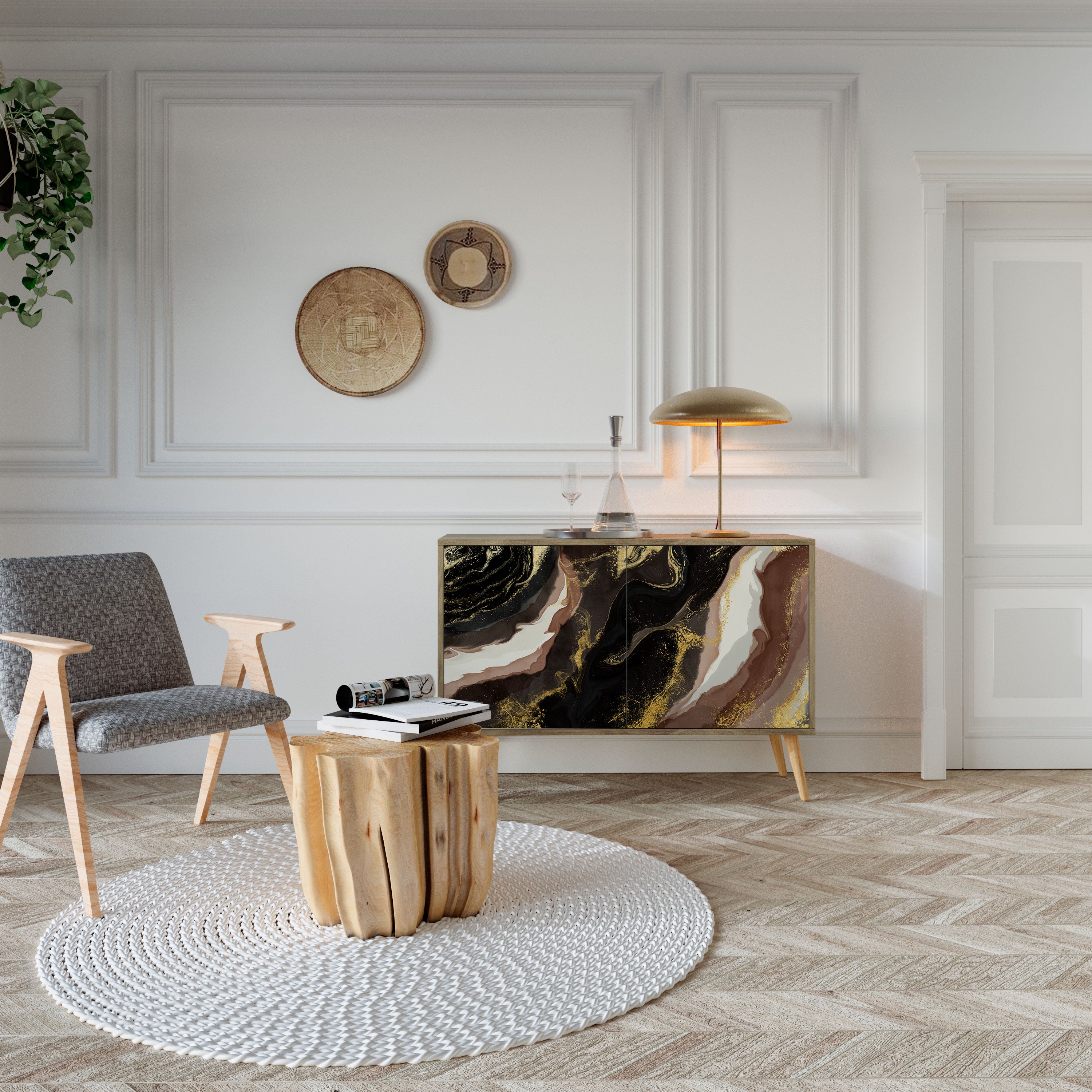 Aparador GOLD DUST de 2 puertas con efecto roble