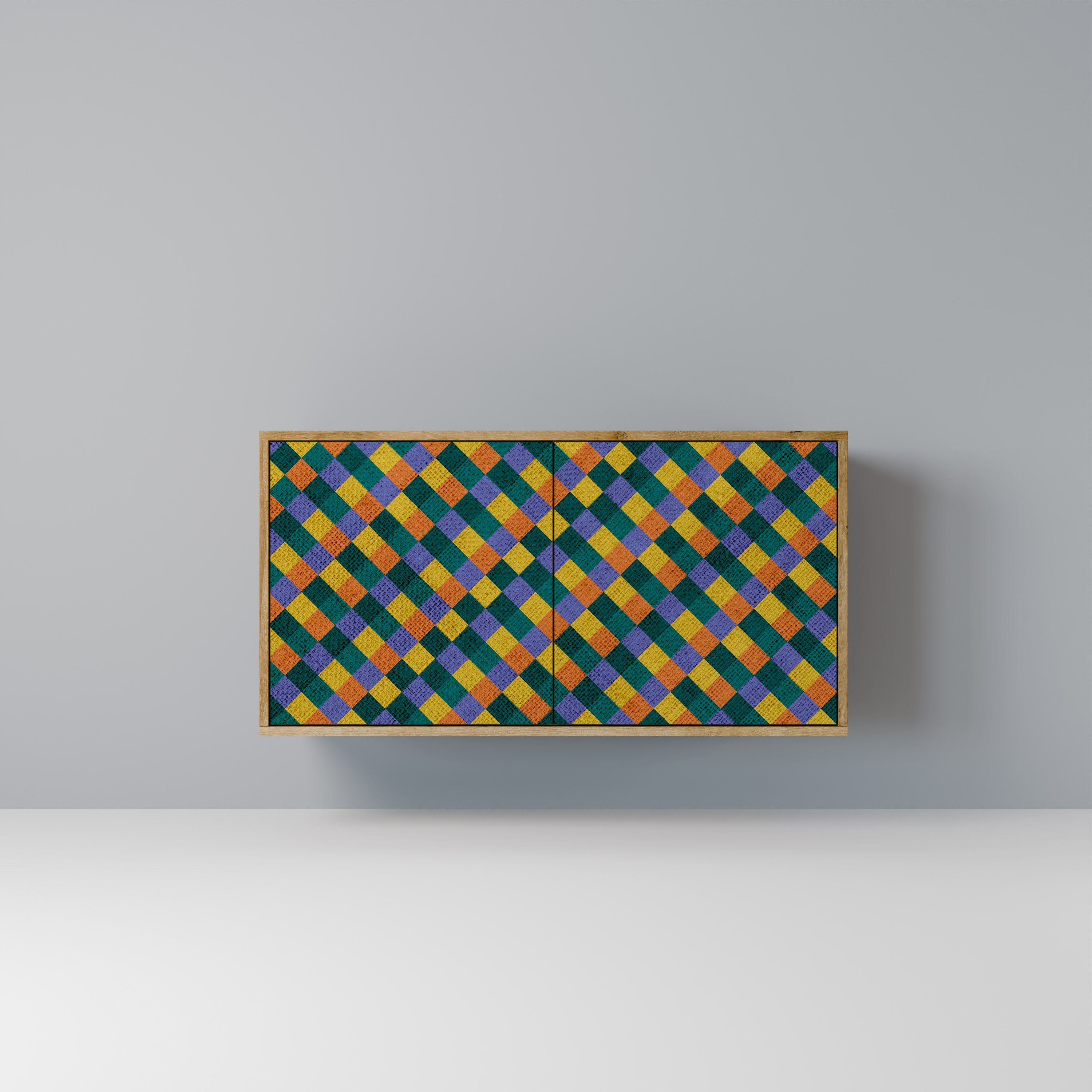 Aparador de 2 puertas con efecto roble PAINTED SQUARES MIX