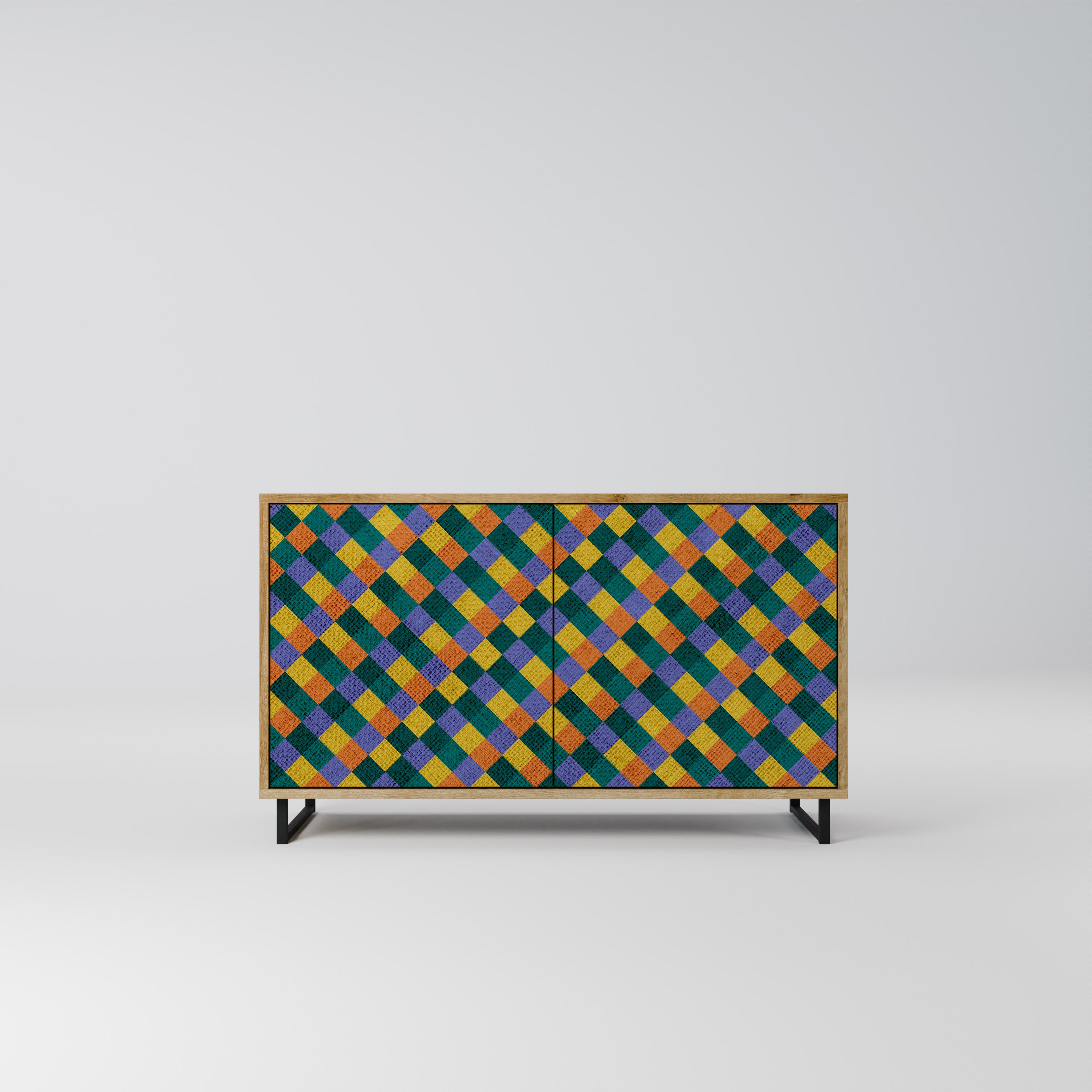 Aparador de 2 puertas con efecto roble PAINTED SQUARES MIX