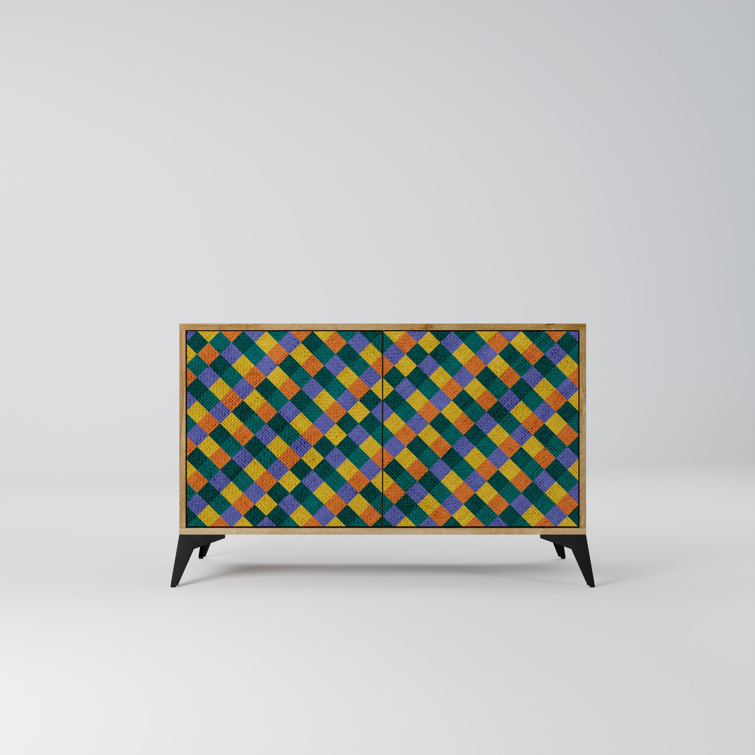 Aparador de 2 puertas con efecto roble PAINTED SQUARES MIX