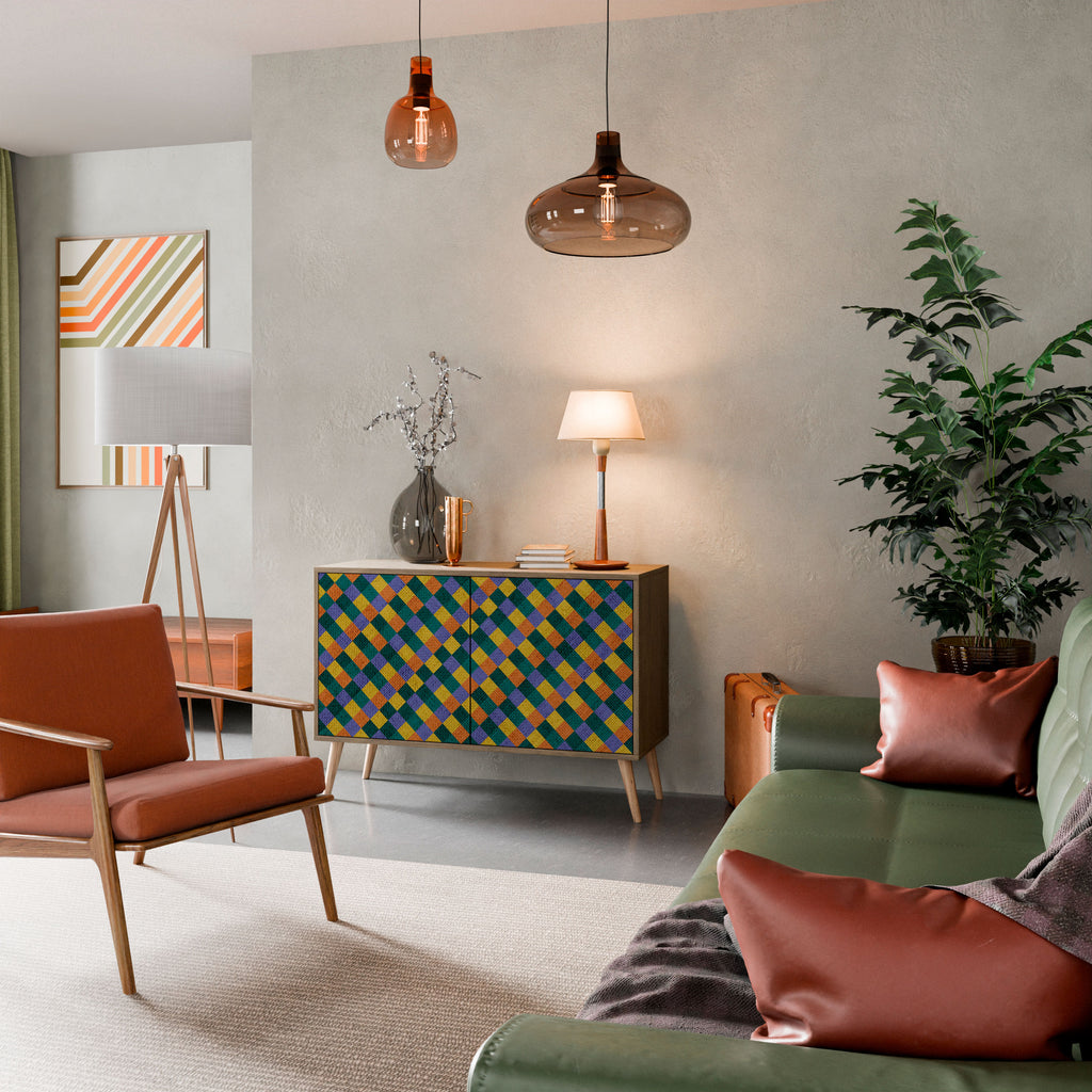 Aparador de 2 puertas con efecto roble PAINTED SQUARES MIX