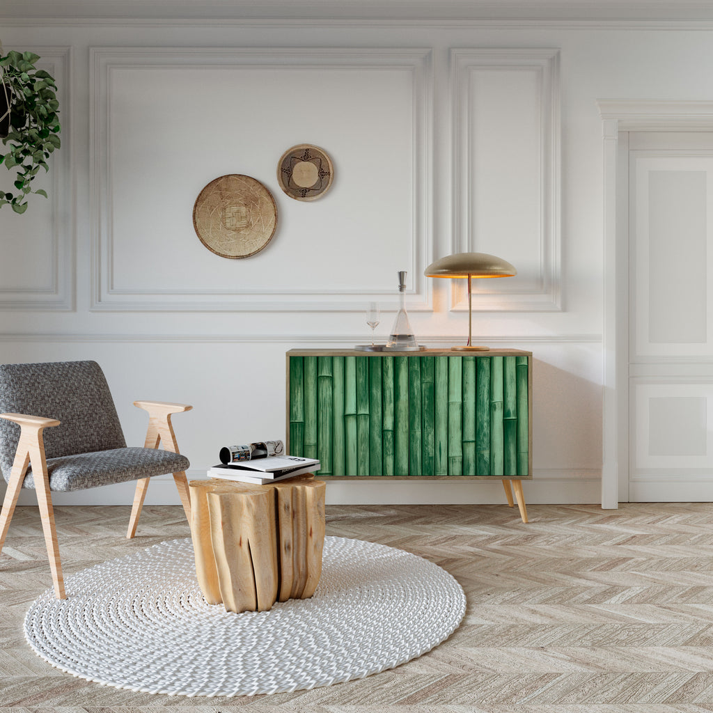 Aparador de 2 puertas VERDE NATURAL con efecto roble
