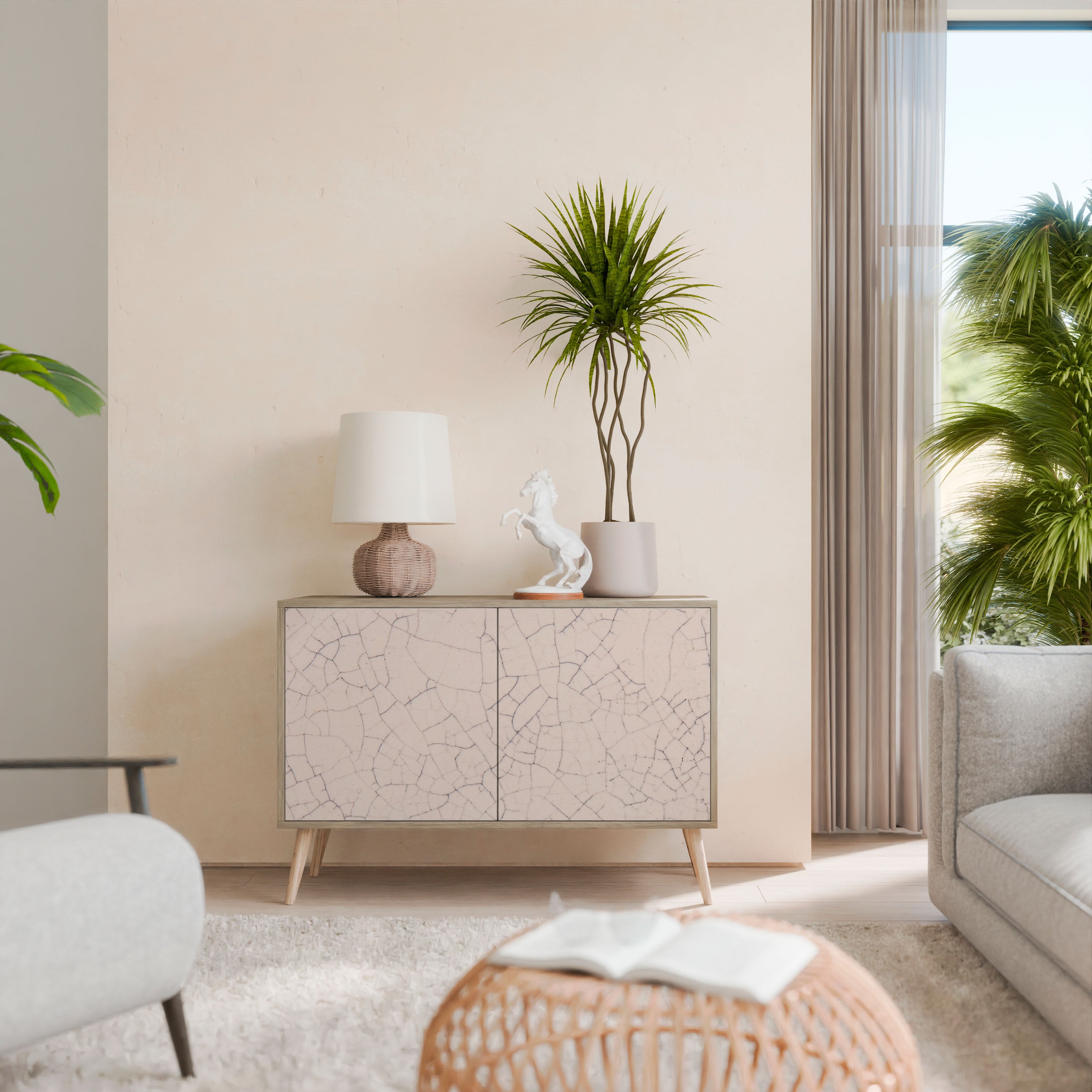 Aparador de 2 puertas con textura cerámica efecto roble