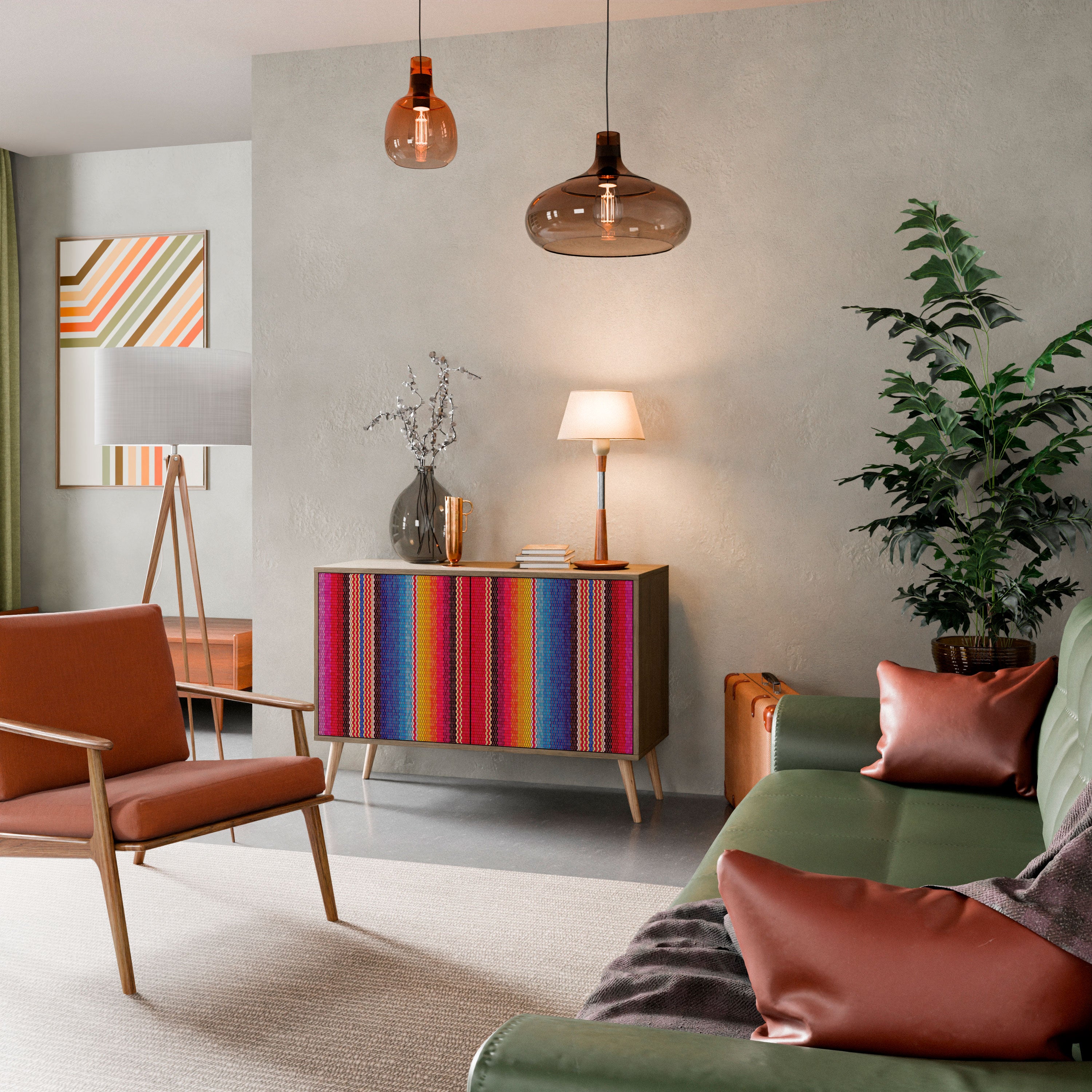 Aparador ÉTNICO MEXICANO de 2 puertas con efecto roble