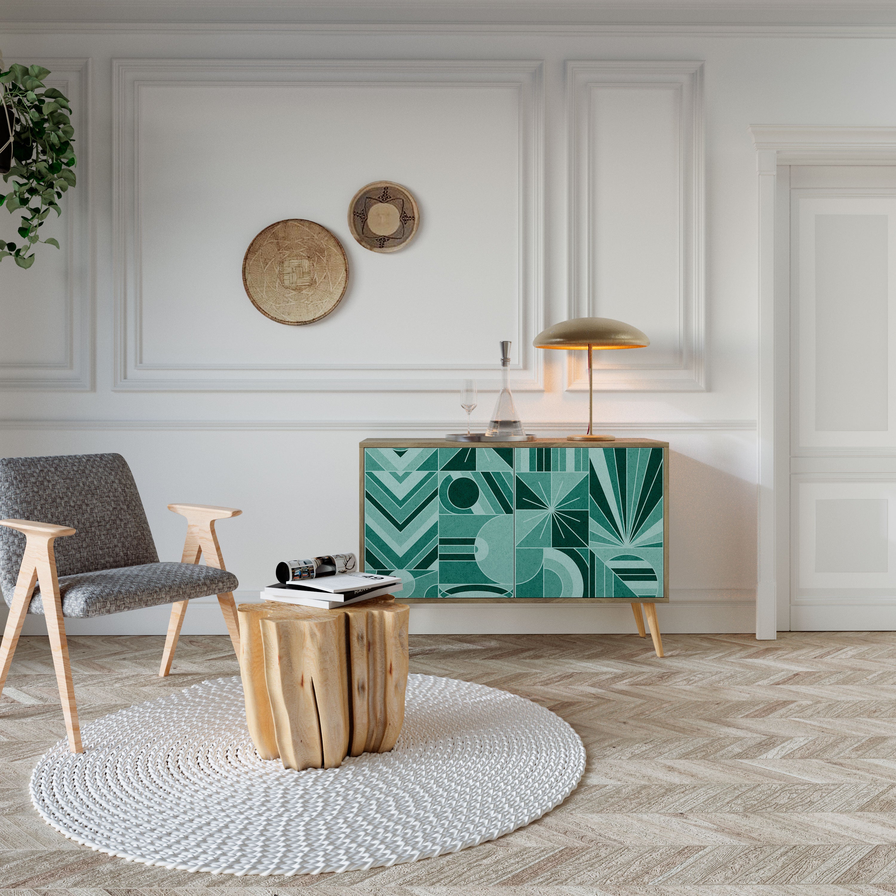 Aparador de 2 puertas HARMONIC GRID efecto roble