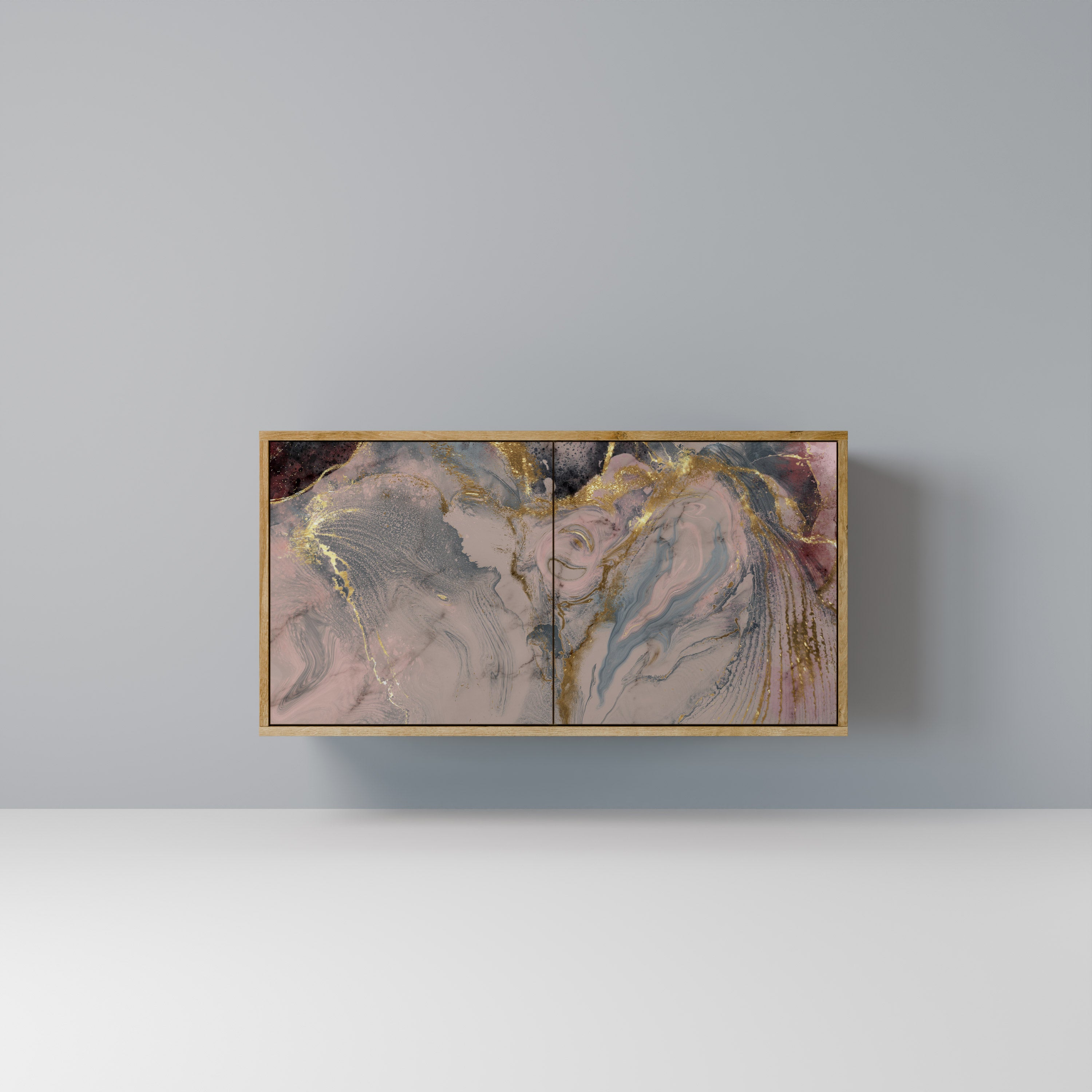 Aparador de 2 puertas GILDED SWIRLS con efecto roble