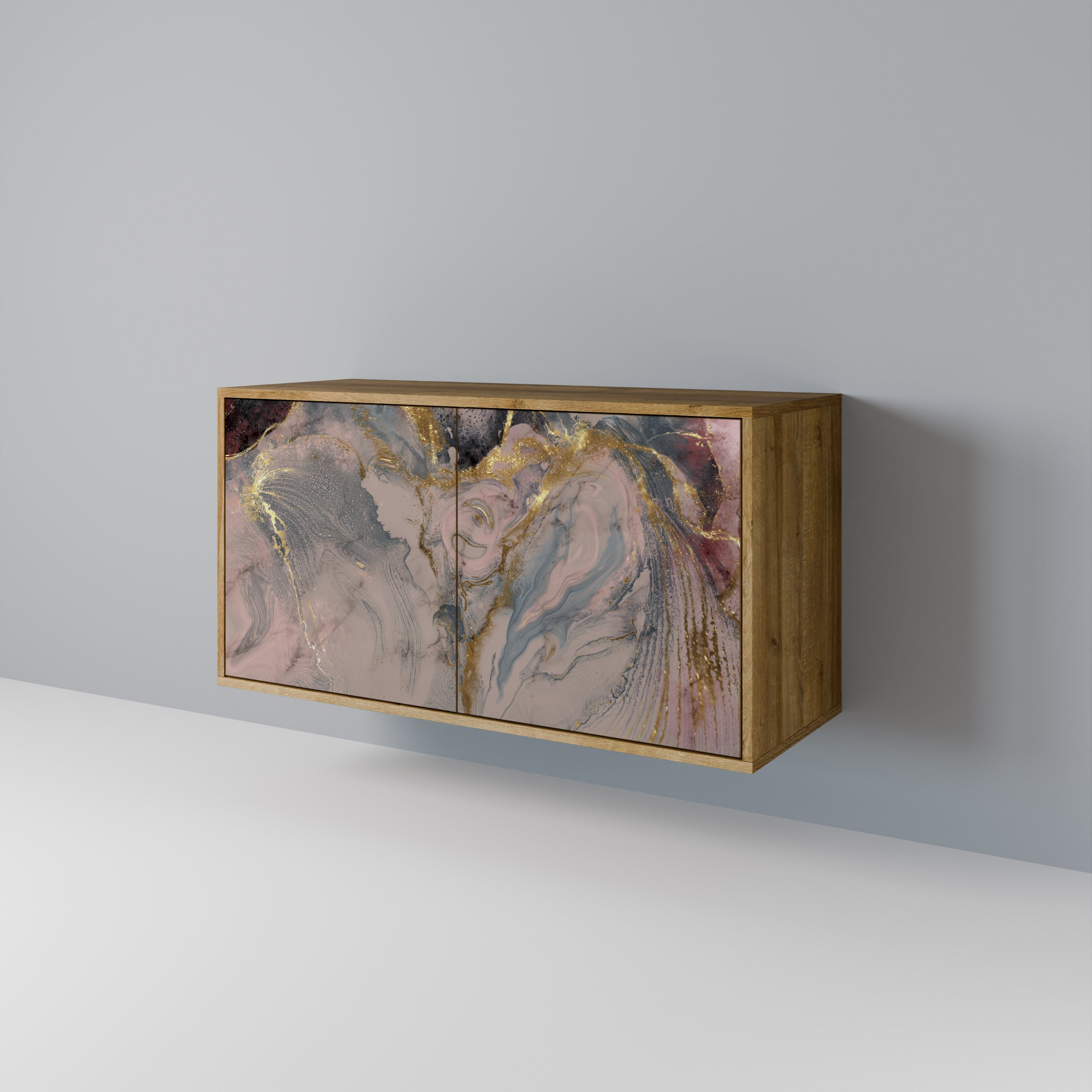 Aparador de 2 puertas GILDED SWIRLS con efecto roble