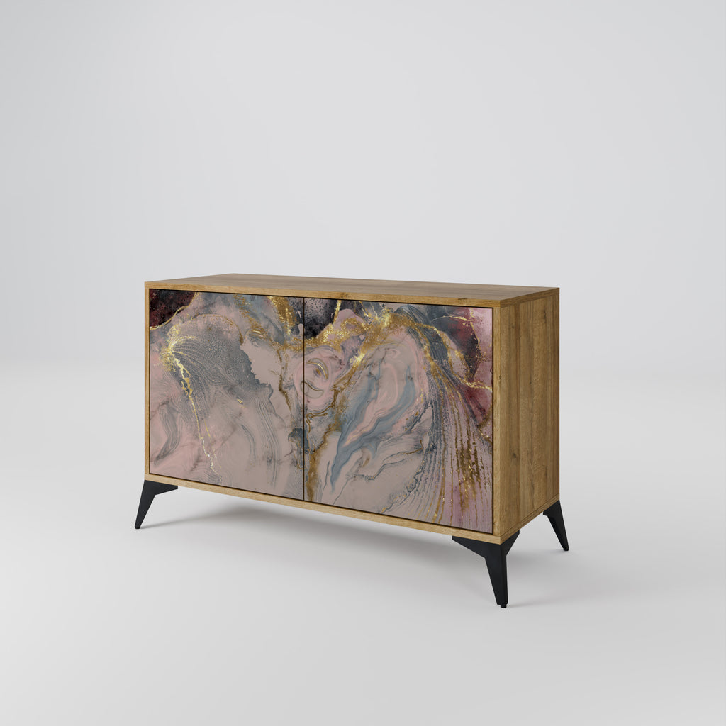 Aparador de 2 puertas GILDED SWIRLS con efecto roble