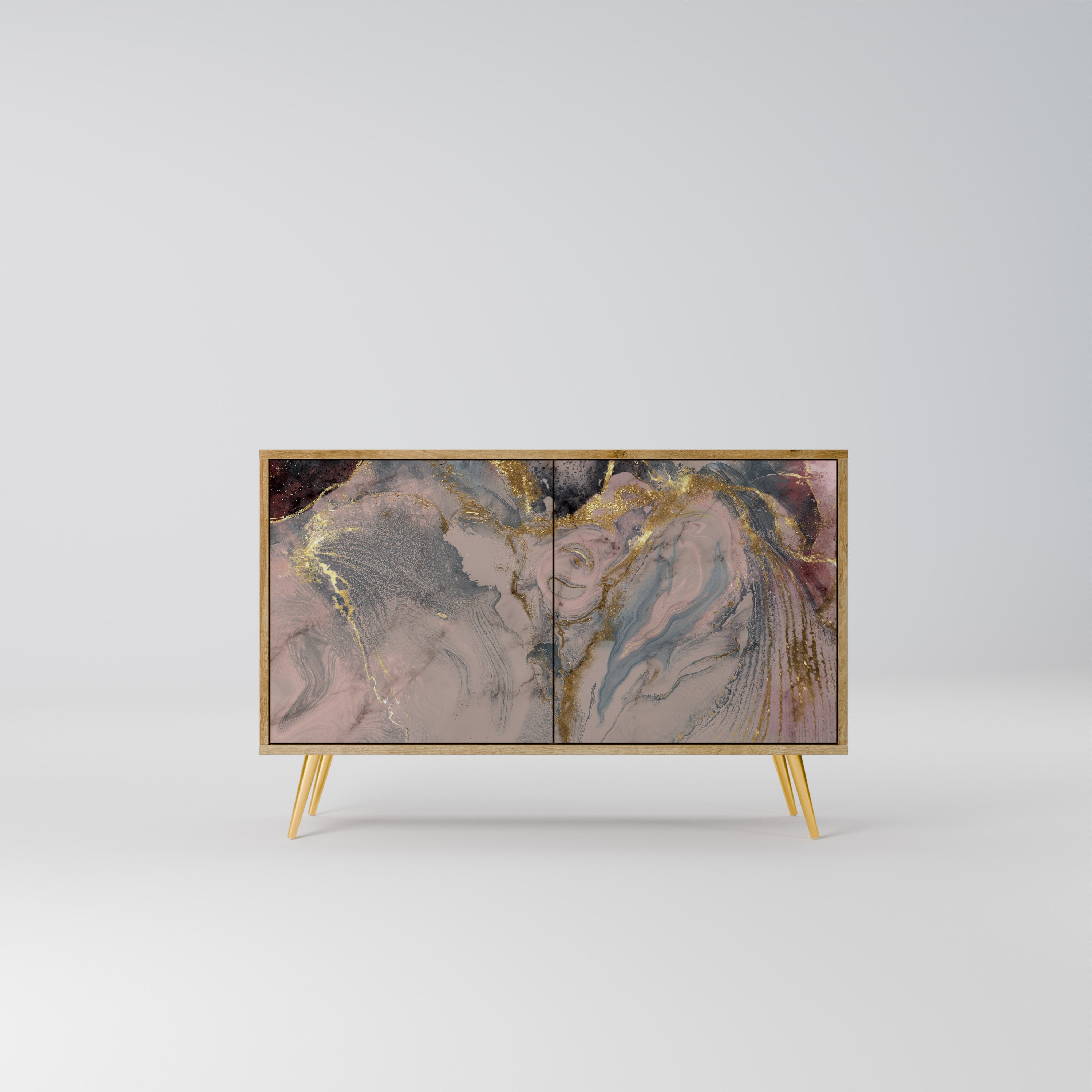 Aparador de 2 puertas GILDED SWIRLS con efecto roble