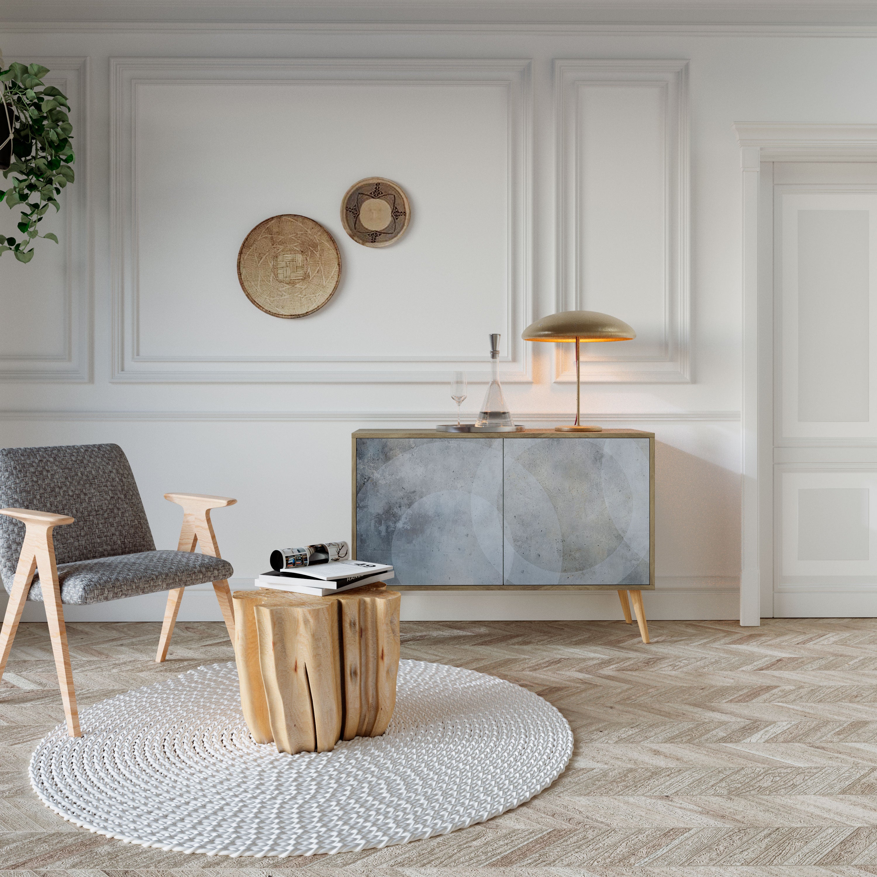 Aparador MUTED ARC de 2 puertas con efecto roble