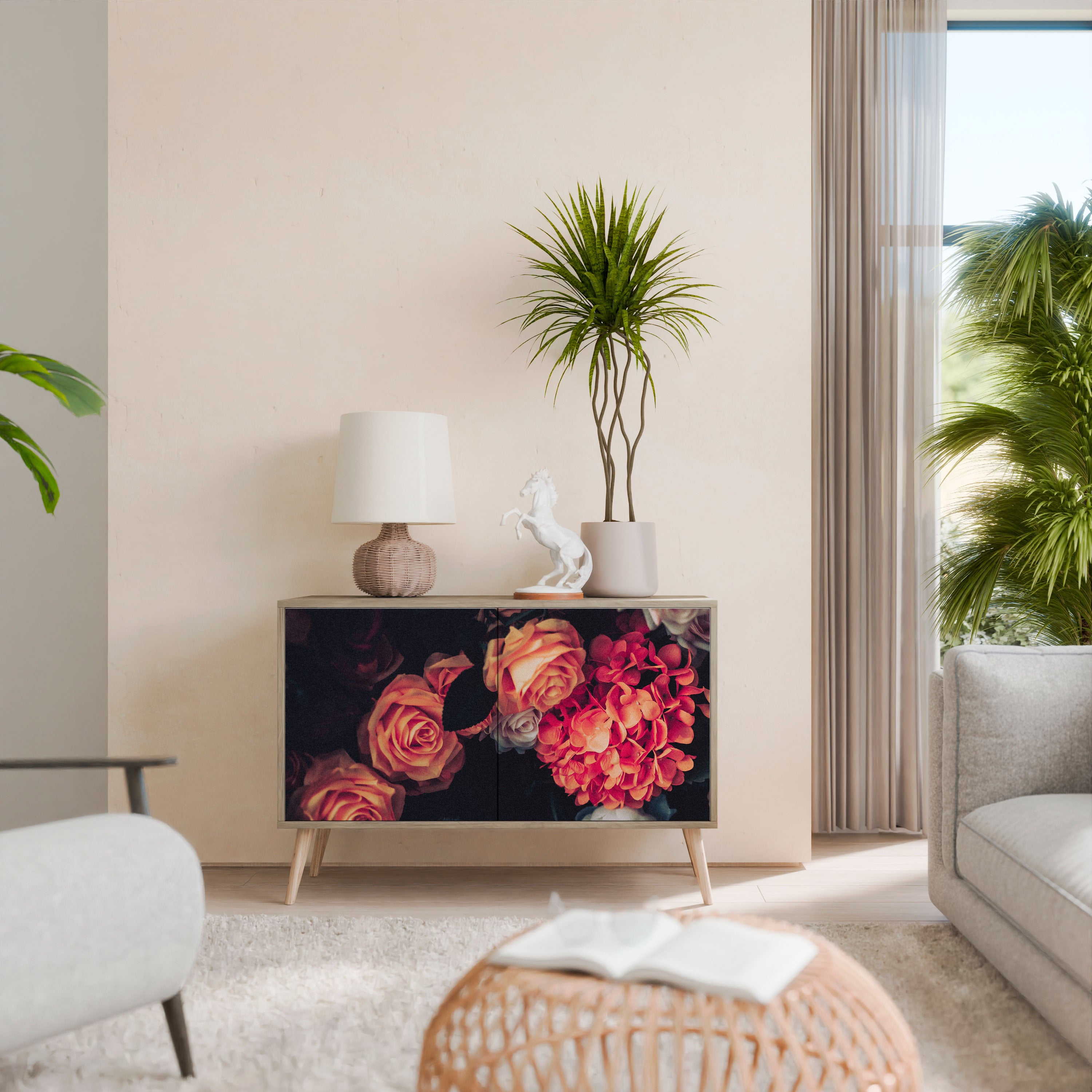 Aparador de 2 puertas NEVERENDING BLOOM con efecto roble