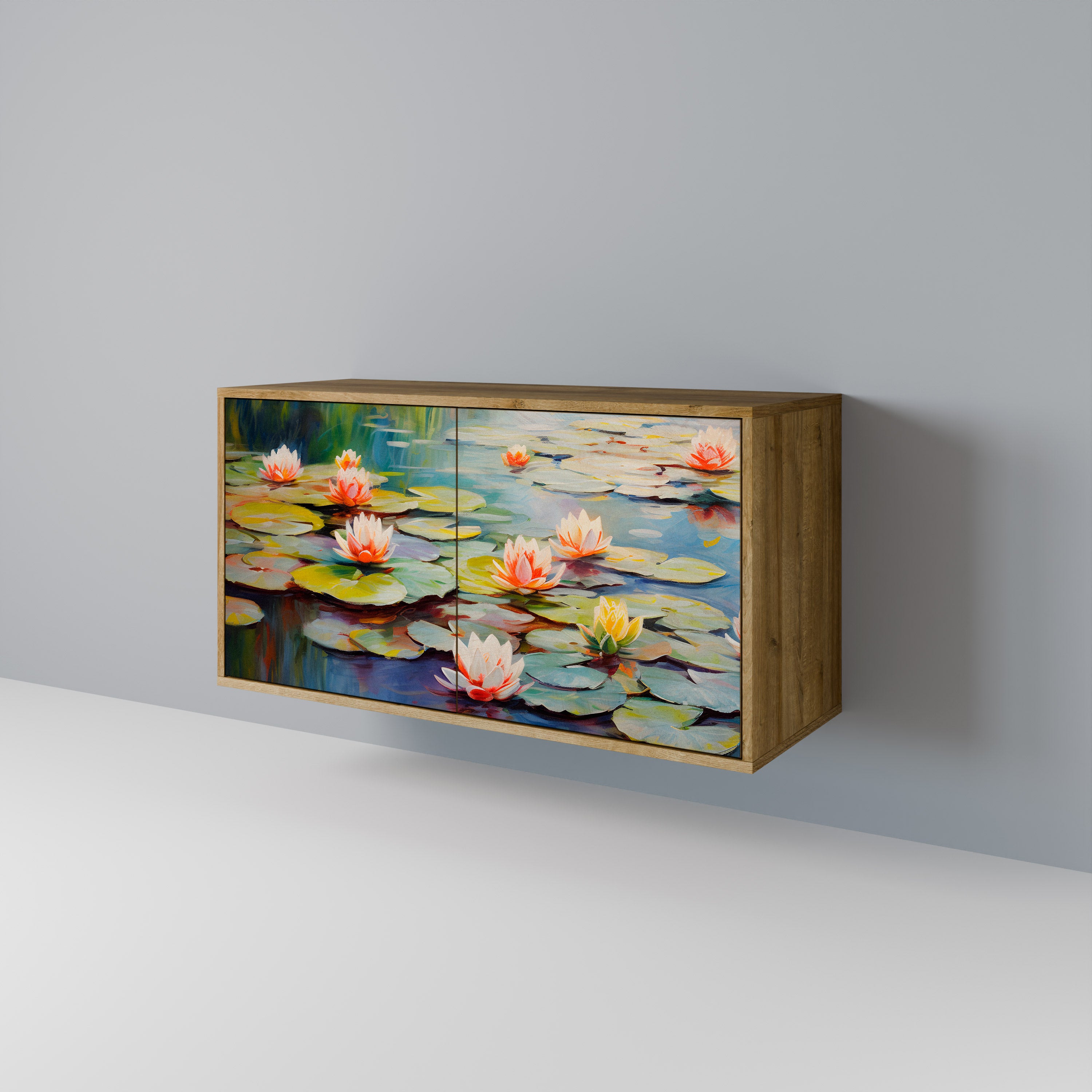 Aparador de 2 puertas BLOOMING WATERS con efecto roble