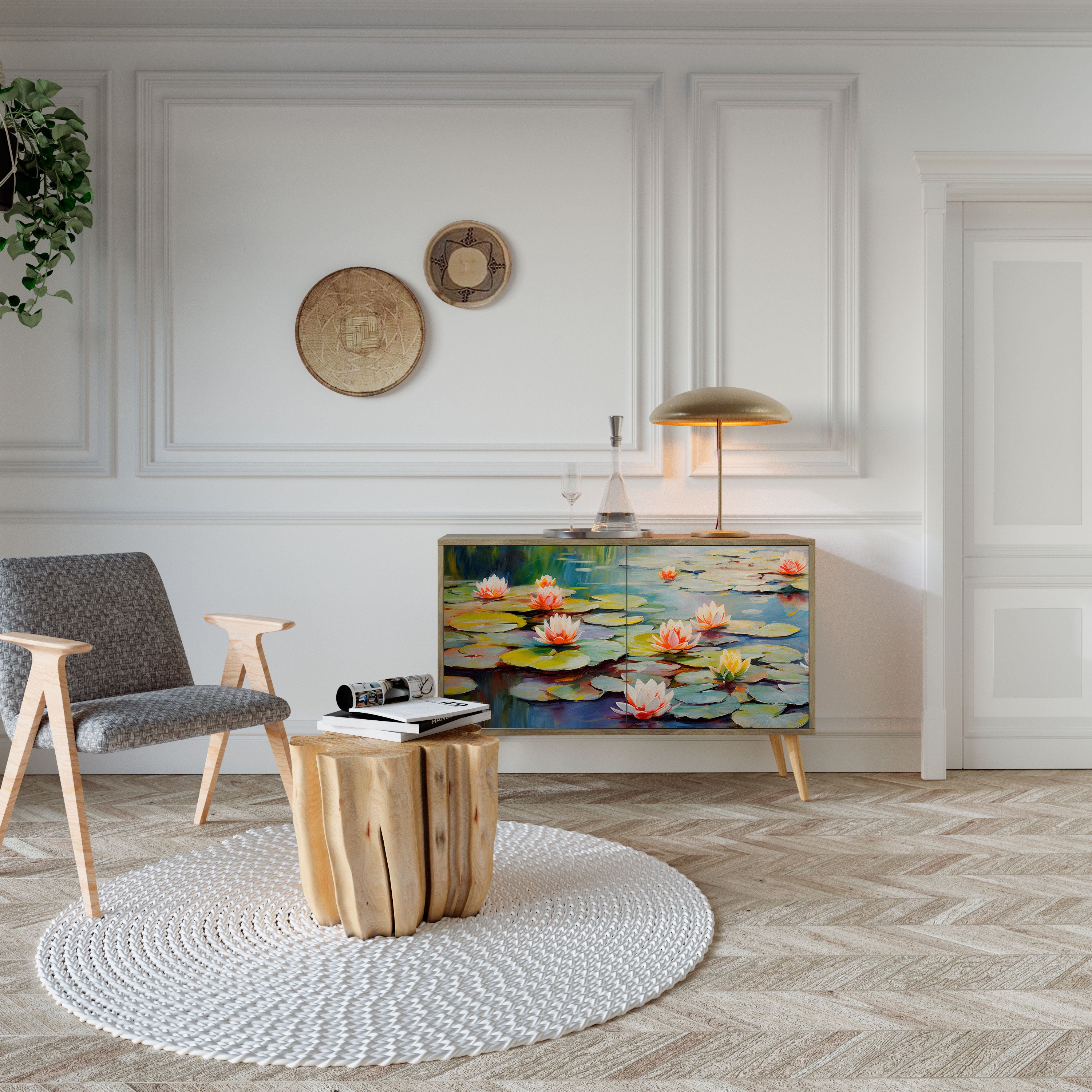 Aparador de 2 puertas BLOOMING WATERS con efecto roble