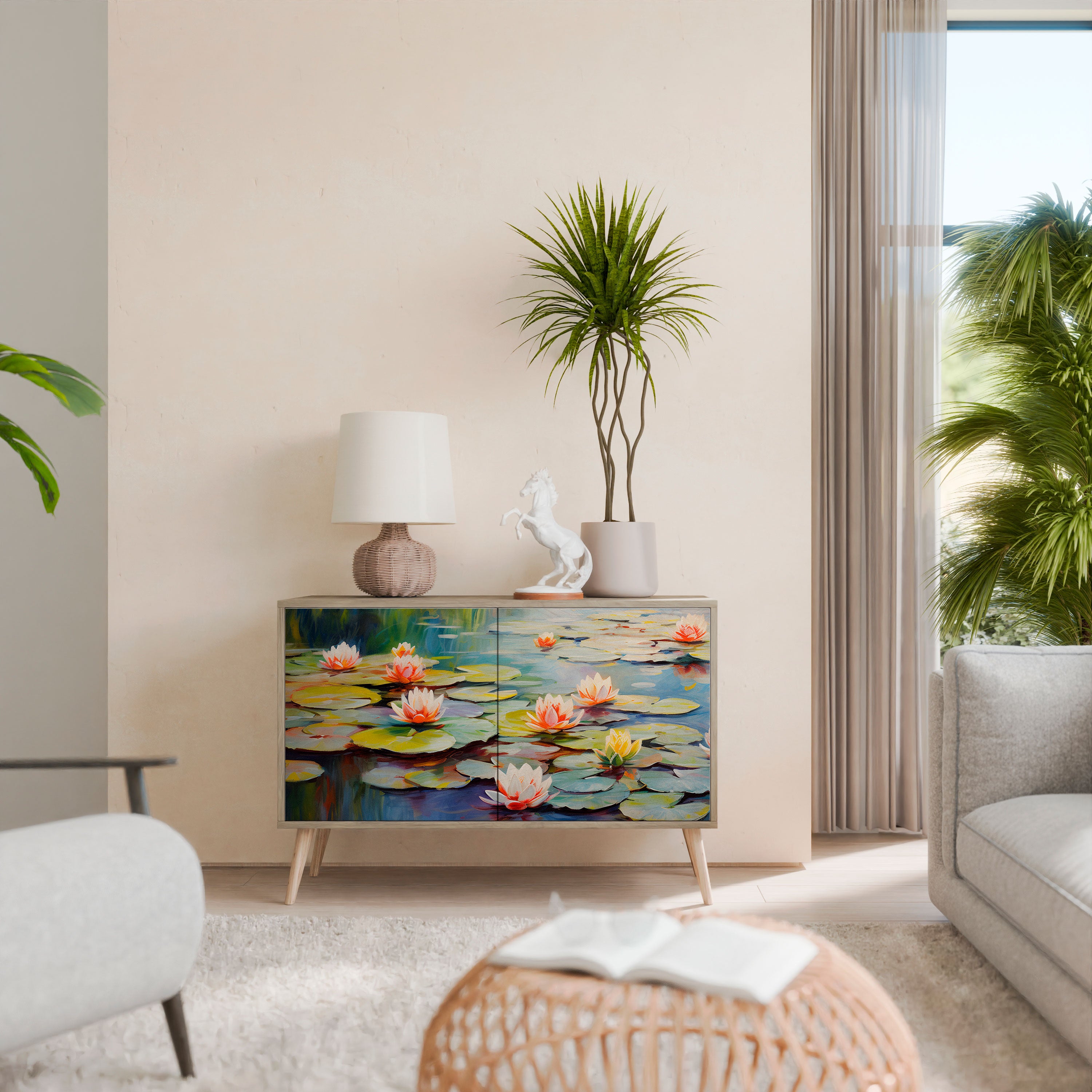 Aparador de 2 puertas BLOOMING WATERS con efecto roble