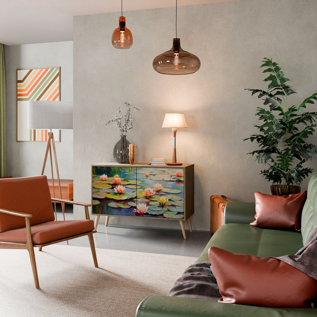 Aparador de 2 puertas BLOOMING WATERS con efecto roble