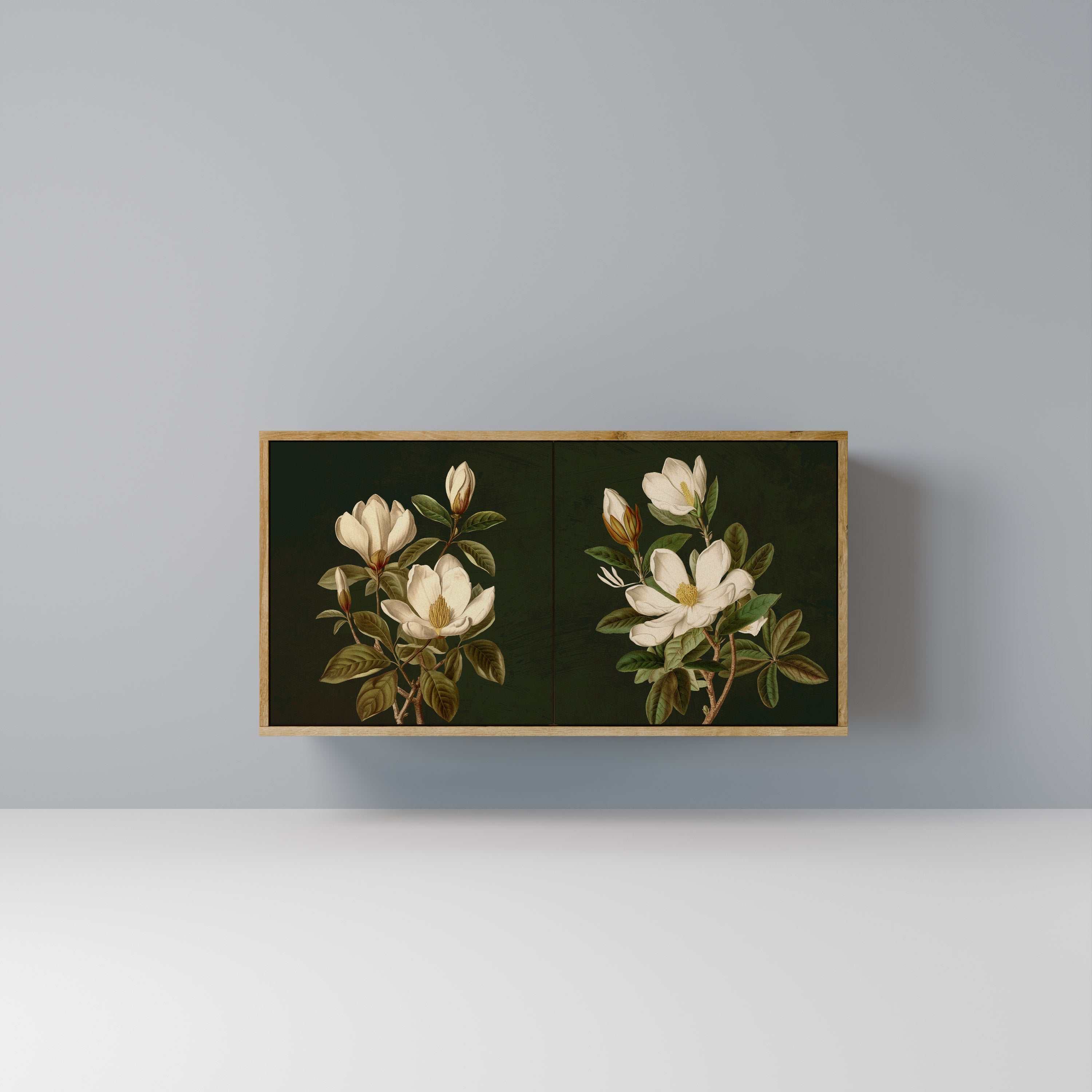 Aparador FLORAL NOIR de 2 puertas con efecto roble