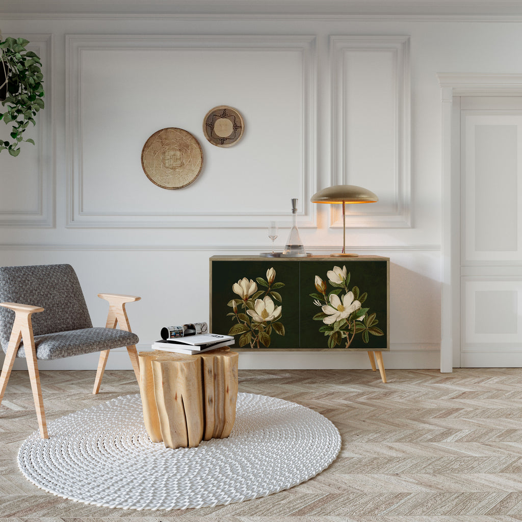 Aparador FLORAL NOIR de 2 puertas con efecto roble